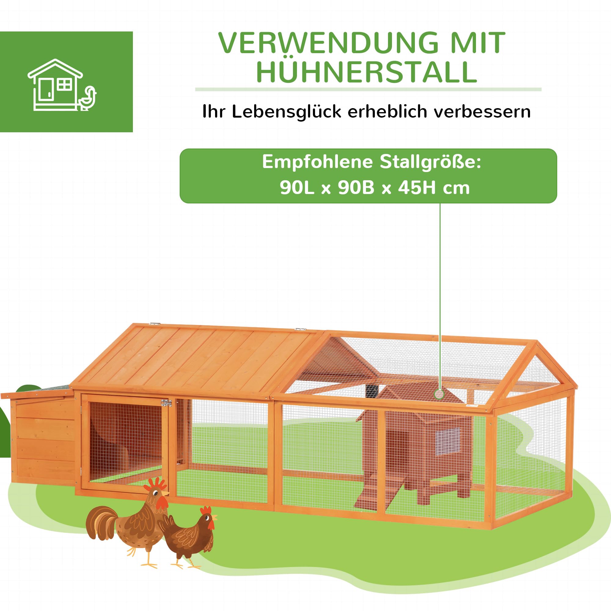 PawHut Hühnerstall Freilaufgehege mit Tür 2,4 x 1,125 x 0,76 m Orange