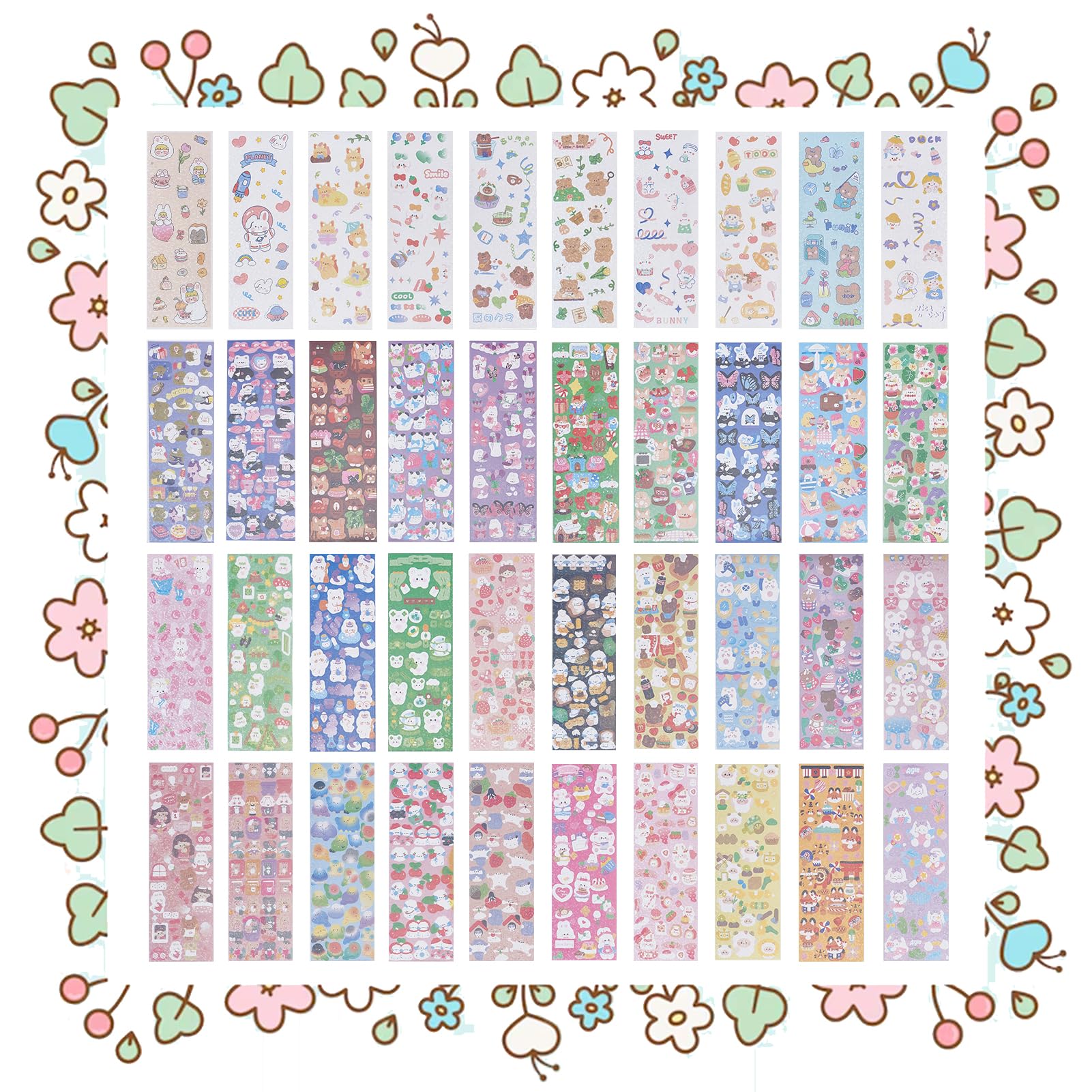 NICENEEDED 40 Sheets Cartoon Animal Korean Decal, Colorful Kpop Potocard Korean Stickers Self Adhesive Decals, Scrapbooking Supplies for DIY Decor Arts Card Crafts