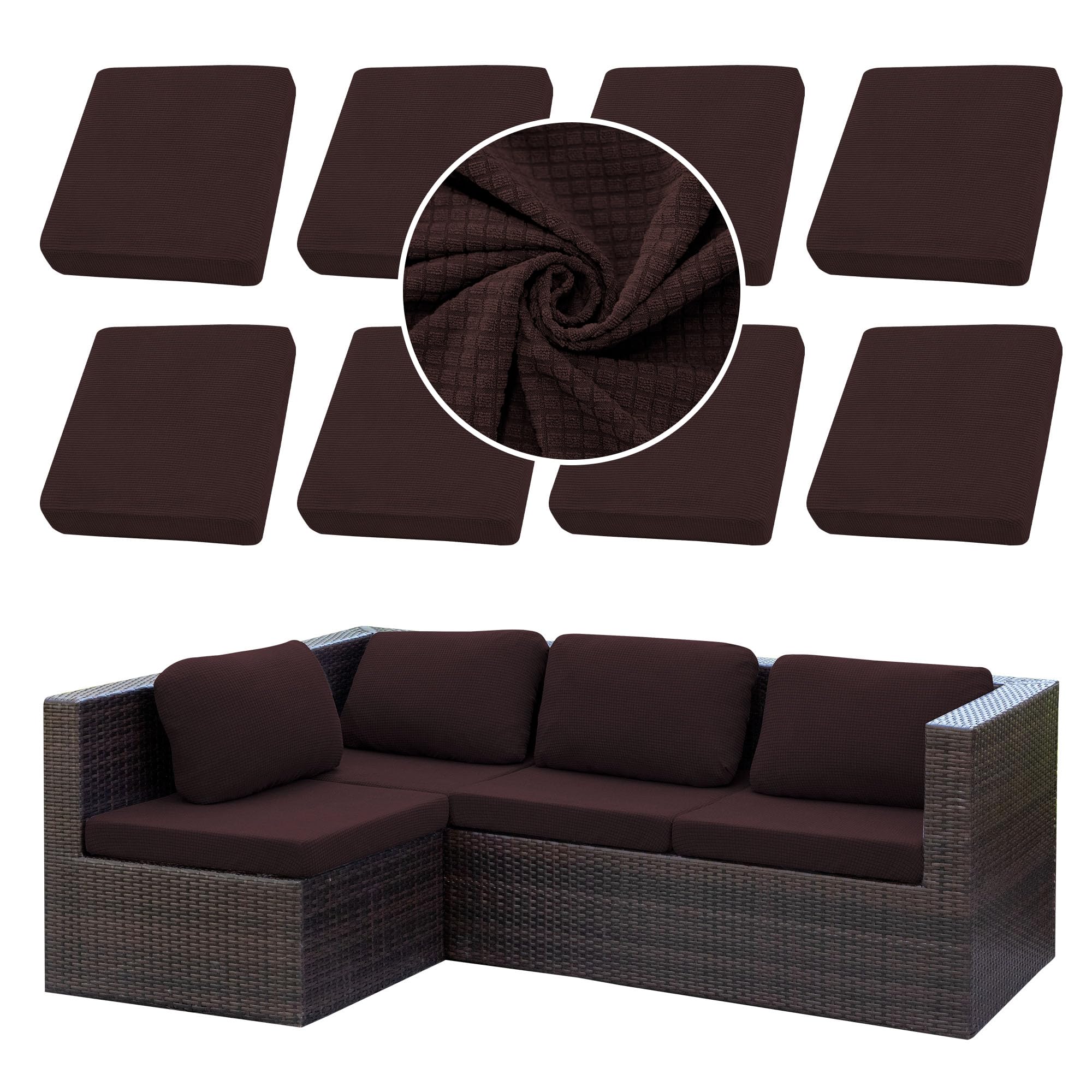 SUKAIKEQA Outdoor Cushion Covers Set,8PCS Patio Furniture Couch Seat Slipcovers, Replacement for Sofa Sectional Chair(Cover，Only)