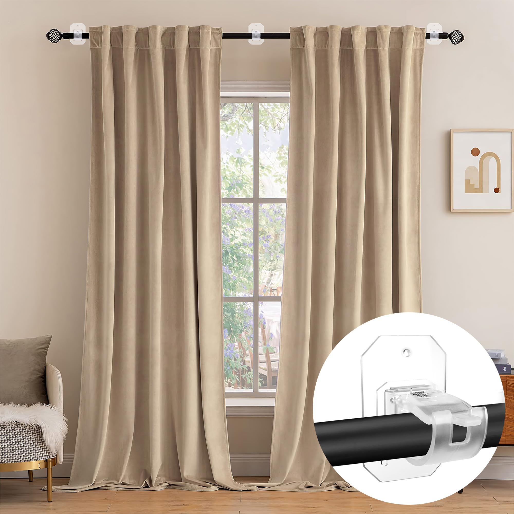 Drill-Free Curtain Rod Brackets - 2 Pack -9