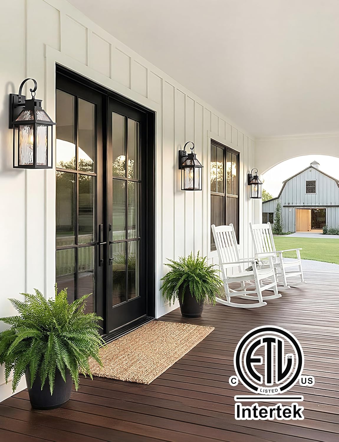 Lotsky 14" Porch Lights Outdoor, Motion Sensor Outside Sconces, Dusk to Dawn Exterior Lighting Fixtures with Water Glass,Anti-Rust Aluminum Waterproof Black Wall Light for House Garage Entryway