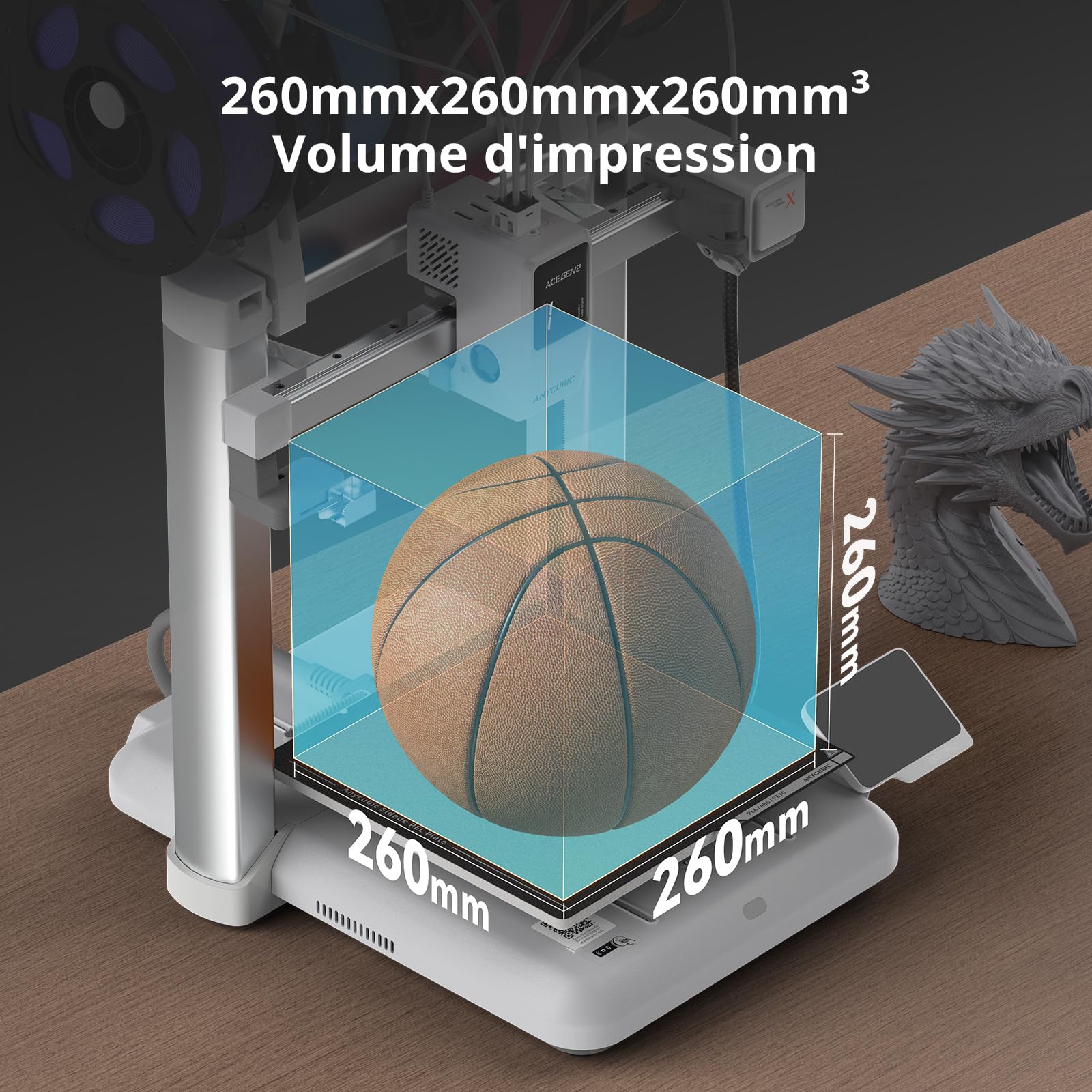 Anycubic Kobra X Imprimante 3D, Impression Rapide à 600 mm/s, Force d'extrusion adaptative Imprimer du Filament Souple et Dur, Impression à Distance Intelligente, Impression 4 Couleurs pour Débutant