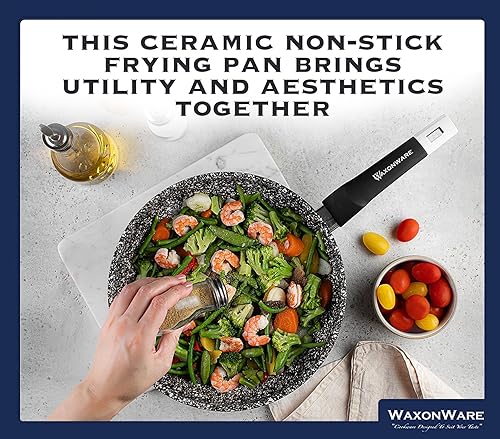 Miniatura 3 de WaxonWare Sartén antiadherente de cerámica de granito y sartén antiadherente anti-deformación no tóxico PTFE APEO PFOA compatible con inducción