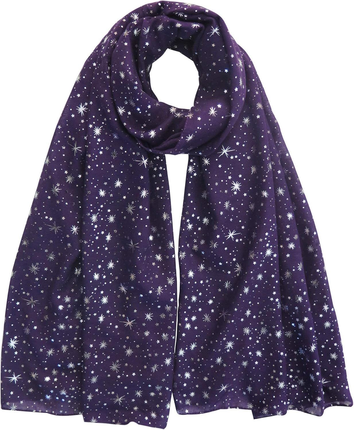 Silver Gold Glitter Shimmer Sparkle Foil Star Print Women's Scarf Shawl Wrap Lightweight - Image 2