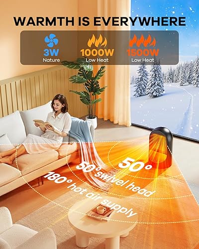 Miniatura 3 de Calentador de espacio, calentadores eléctricos portátiles pequeños de 1500 W para uso en interiores, calentador de cerámica PTC para oficina con