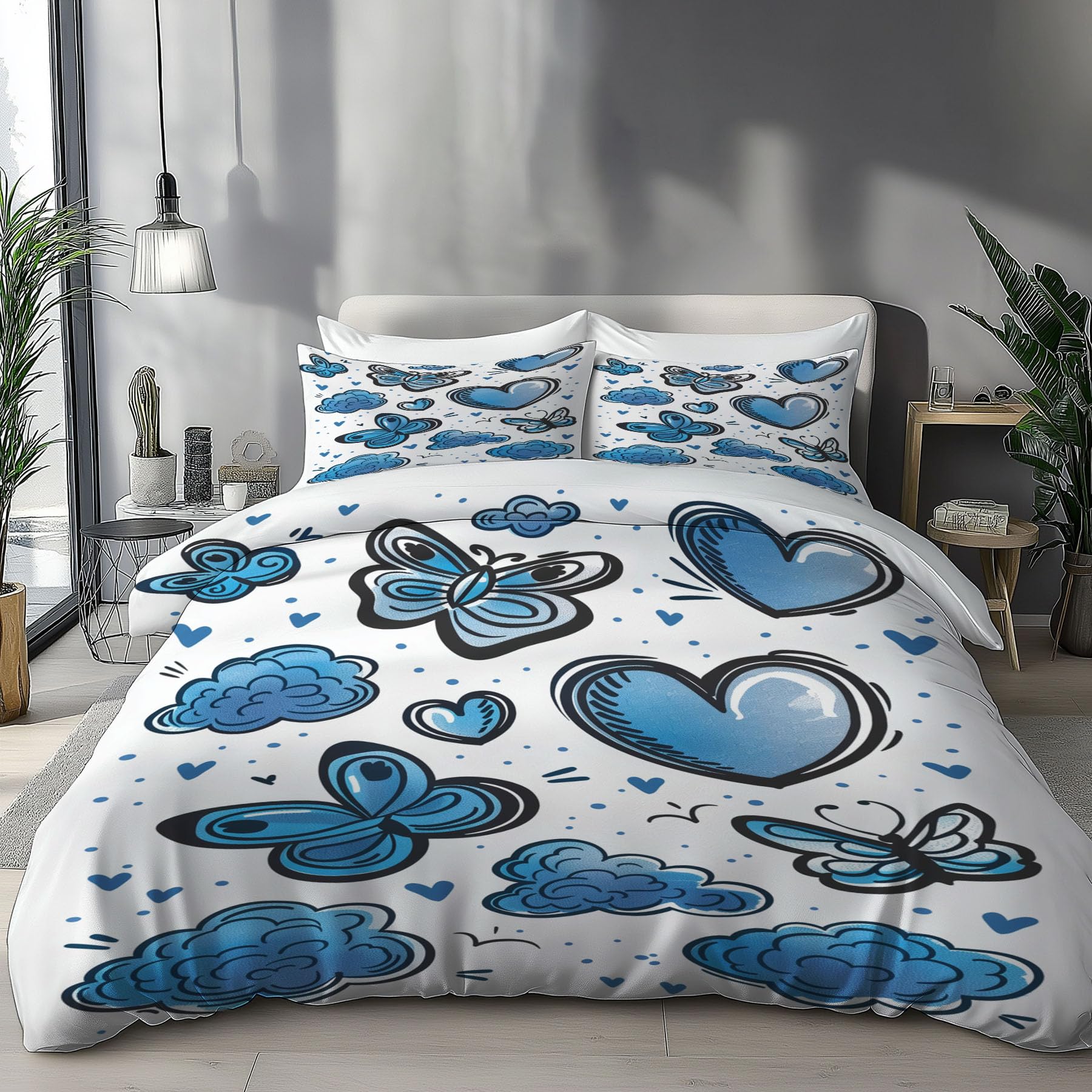 Parure de lit papillon bleu 200x200cm pour transformer votre literie en un nid douillet sain
