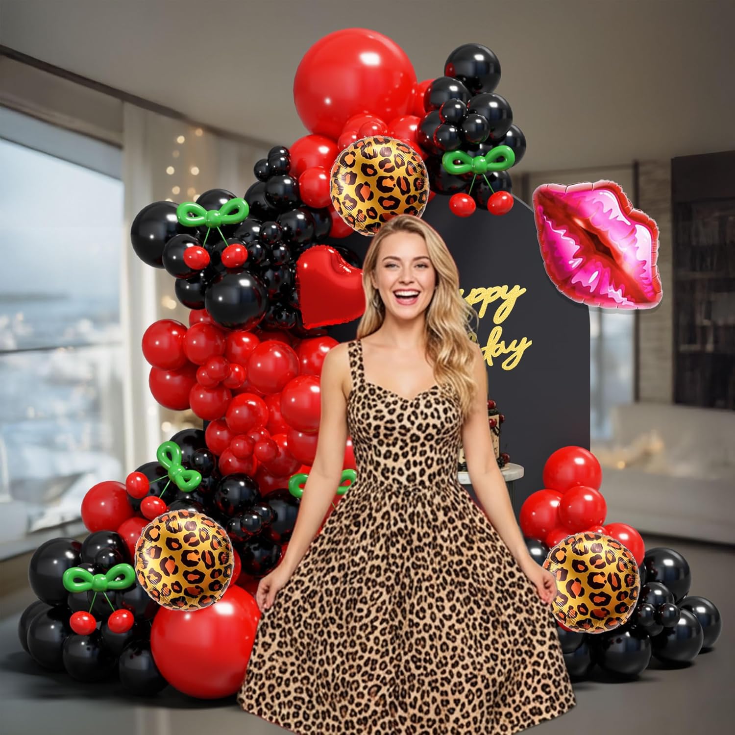 Cheetah Balloon Arch Kit, Red and Black Cherry Lips Balloon Garland for Girls' Birthday, Cheetah Party Decoration, Bachelorette Party Decorations - Image 3