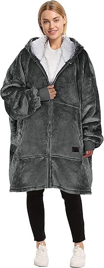 Women Men Winter Warm Sherpa Fleece Hoodie Zip UP Sweater Jacket Hooded Coat - Picture 21 of 45