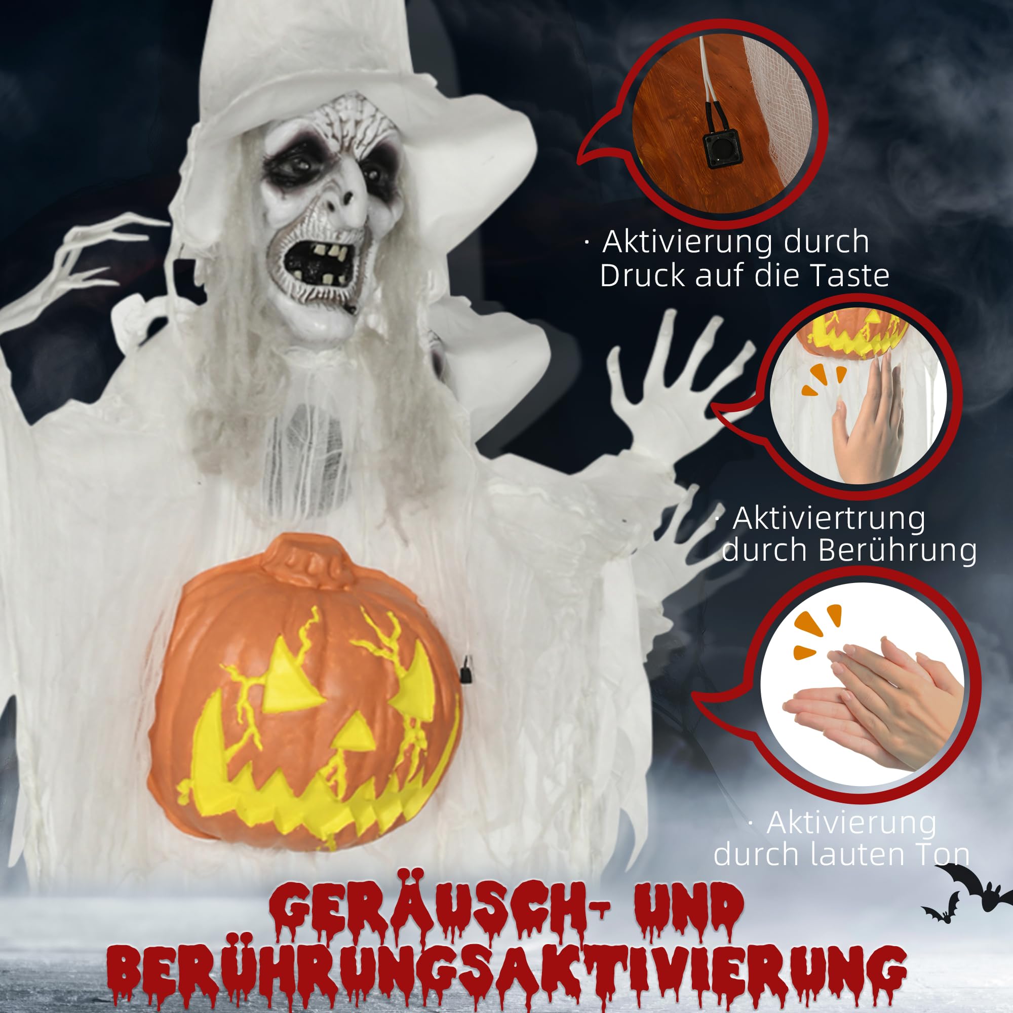 HOMCOM 183cm Dekoracja Halloween z Głową Dyni, Duch Halloween