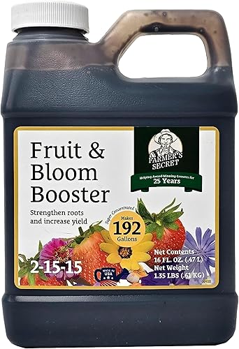 Farmer's Secret Fruit & Bloom Booster Fertilizante (16 onzas) - Súper concentrado - Aumenta la floración y el rendimiento en todas las variedades de