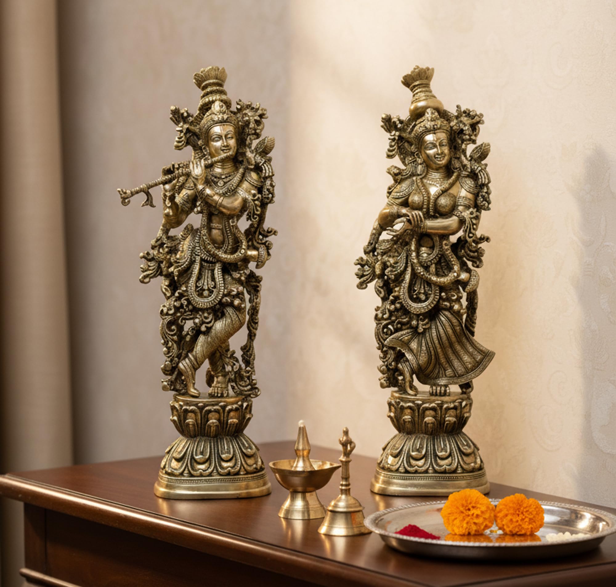 eSplanade - Brass Radha Krishna - Big Size - Brass Radha Idol Statue Sculpture (21") (Radha Krishna Antique)