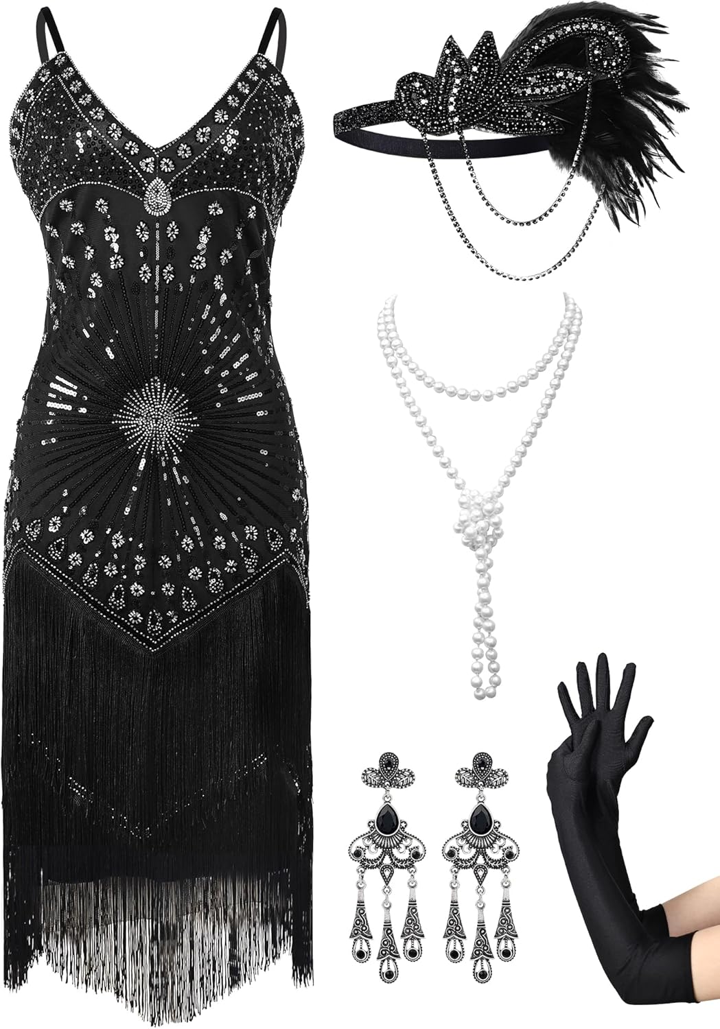 RRYIO Women's Flapper Dresses 1920s,Great Gatsby Dresses Sequin Fringe Cocktail Dress Roaring 20s Dress for Harlem