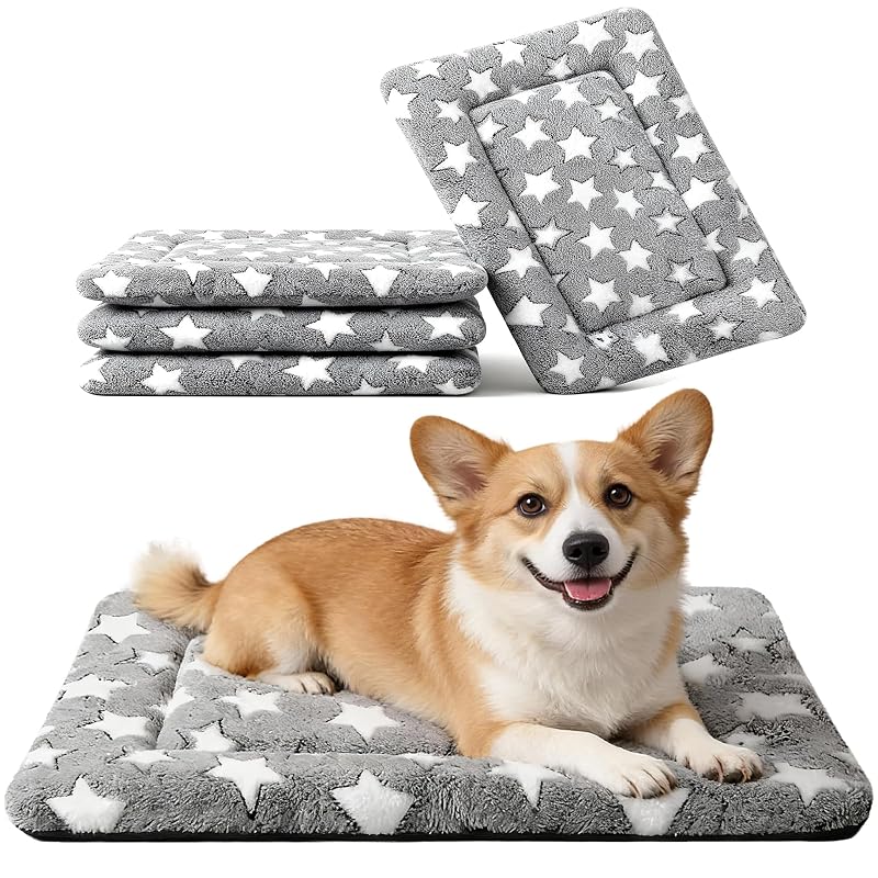 Tapete reversível para cama de cães Fogkiss, lavável à máquina, espuma e poliéster, Gray Star, pacote com 4