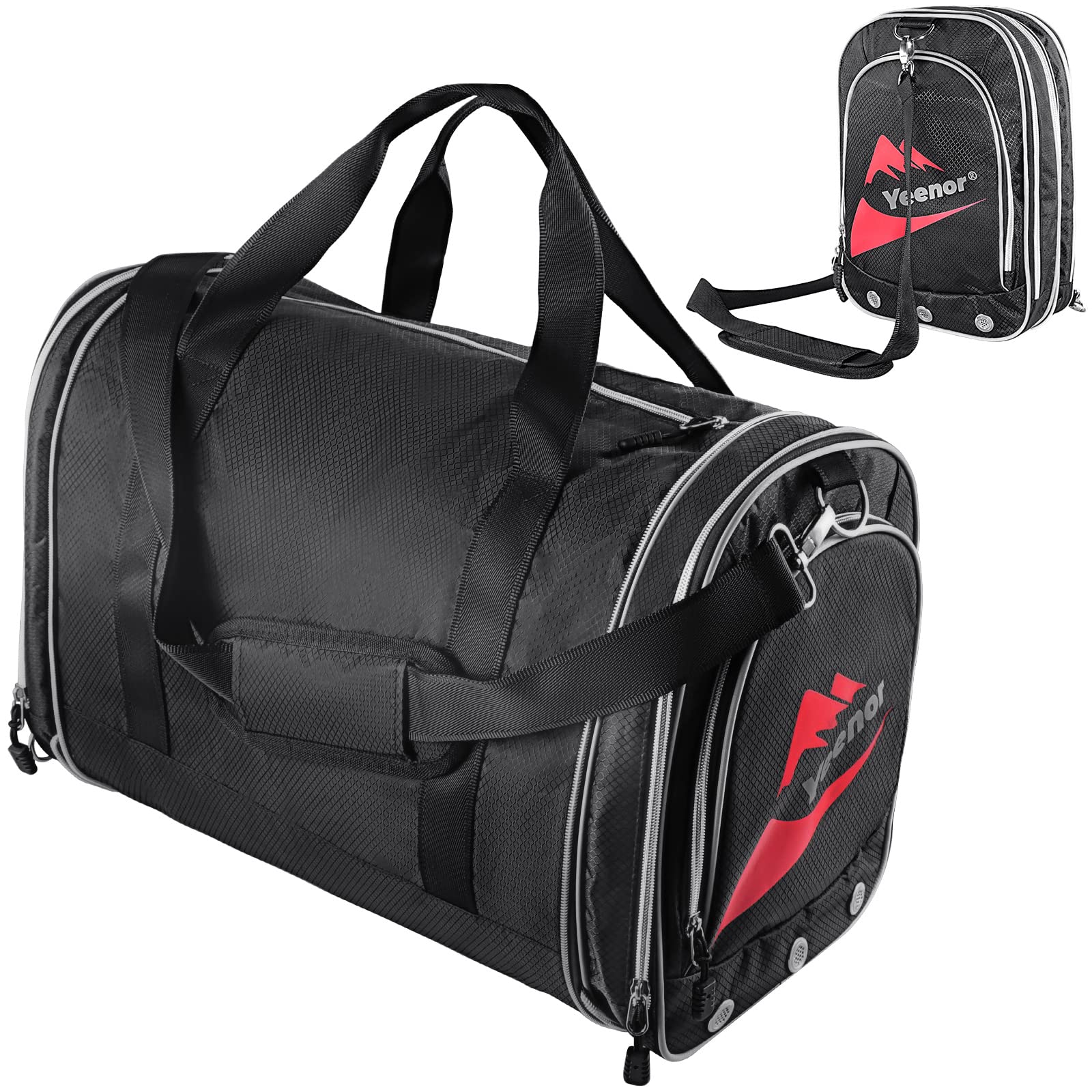 Airfish Sports Bag Men's Weekender Carry On Workout Travel Bag with Shoe Compartment & Wet Compartment, Foldable Gym Bag Comes with Shoulder Bag 45L Waterproof Training Bag for Men Women Black