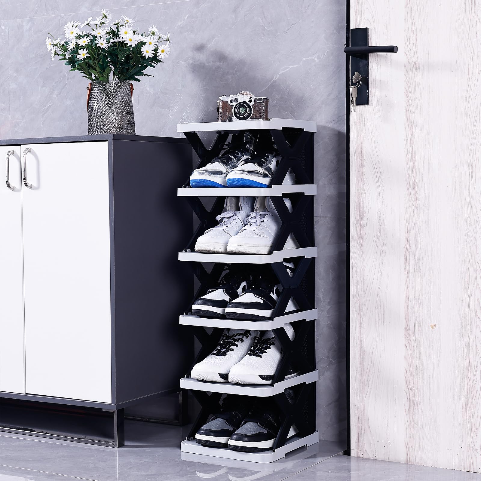 XIYAO Shoe Organizer, Folding Shoe Rack for Small Spaces, 5 Tier