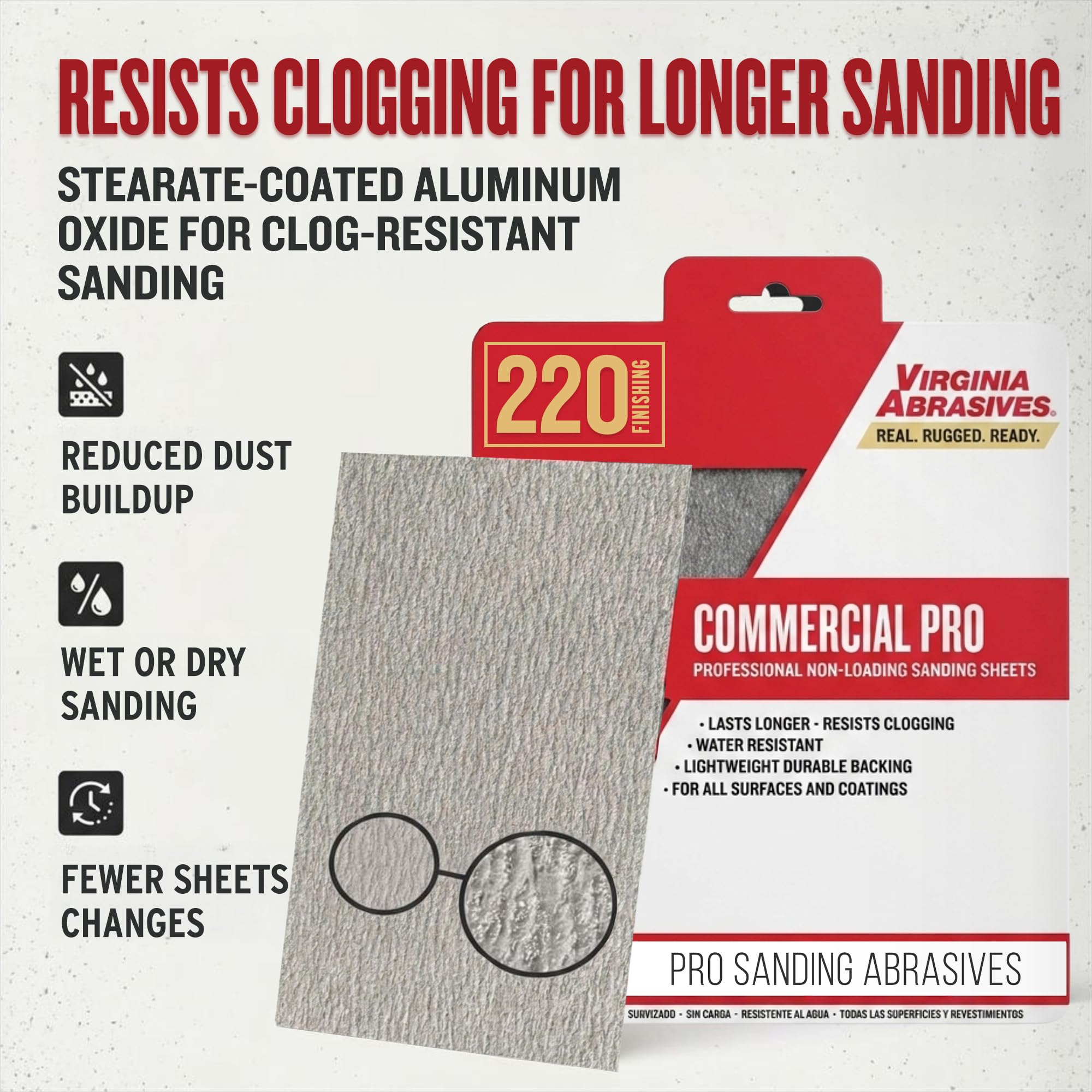 Commercial Sandpaper Sheets - 220 Grit, 20 Pack -2