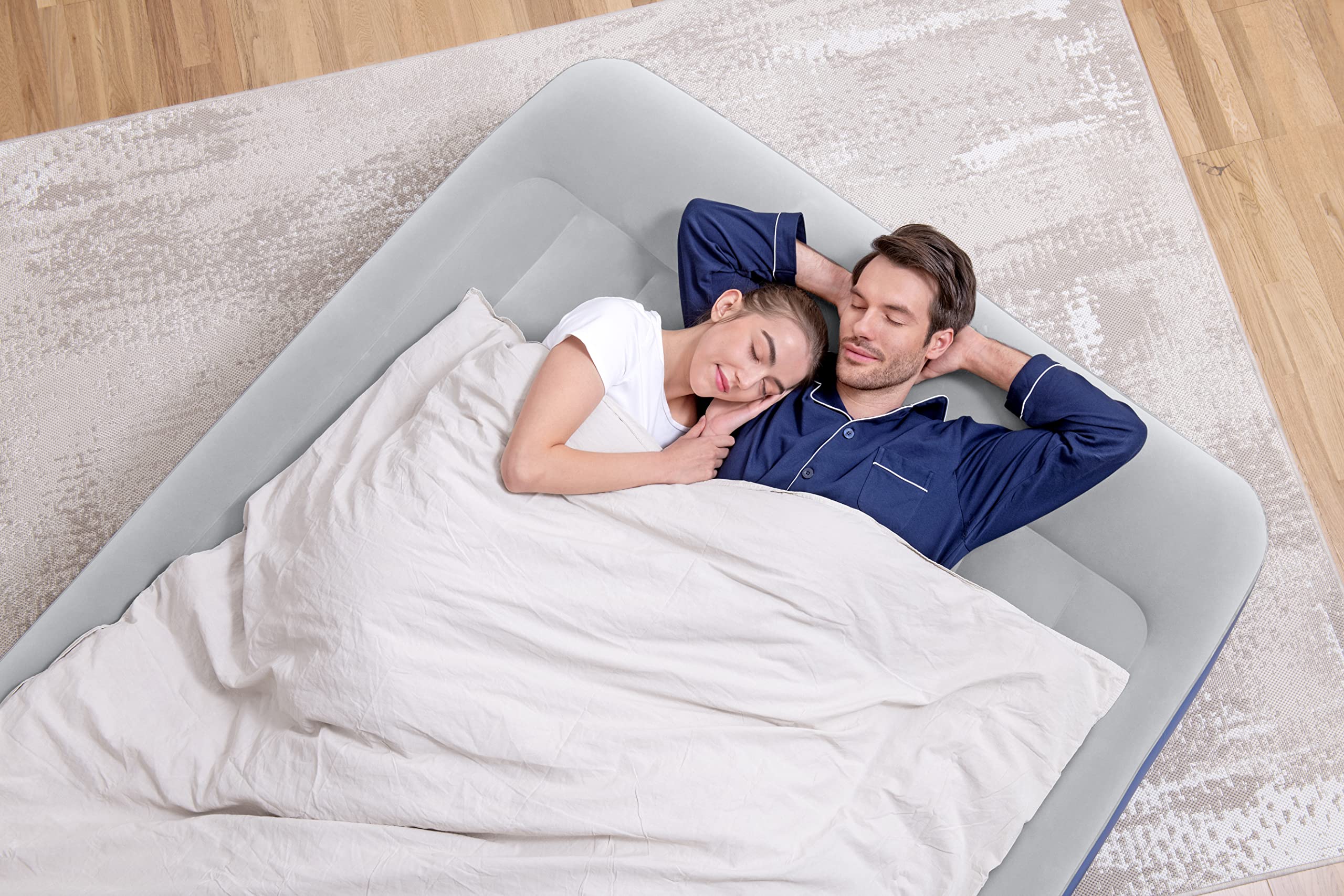 Bestway 67630 Airbed Tritech Essential 3 Camere Bicolor Azzurro/Grigio Matrimoniale Floccato, Cm. 203X152X46