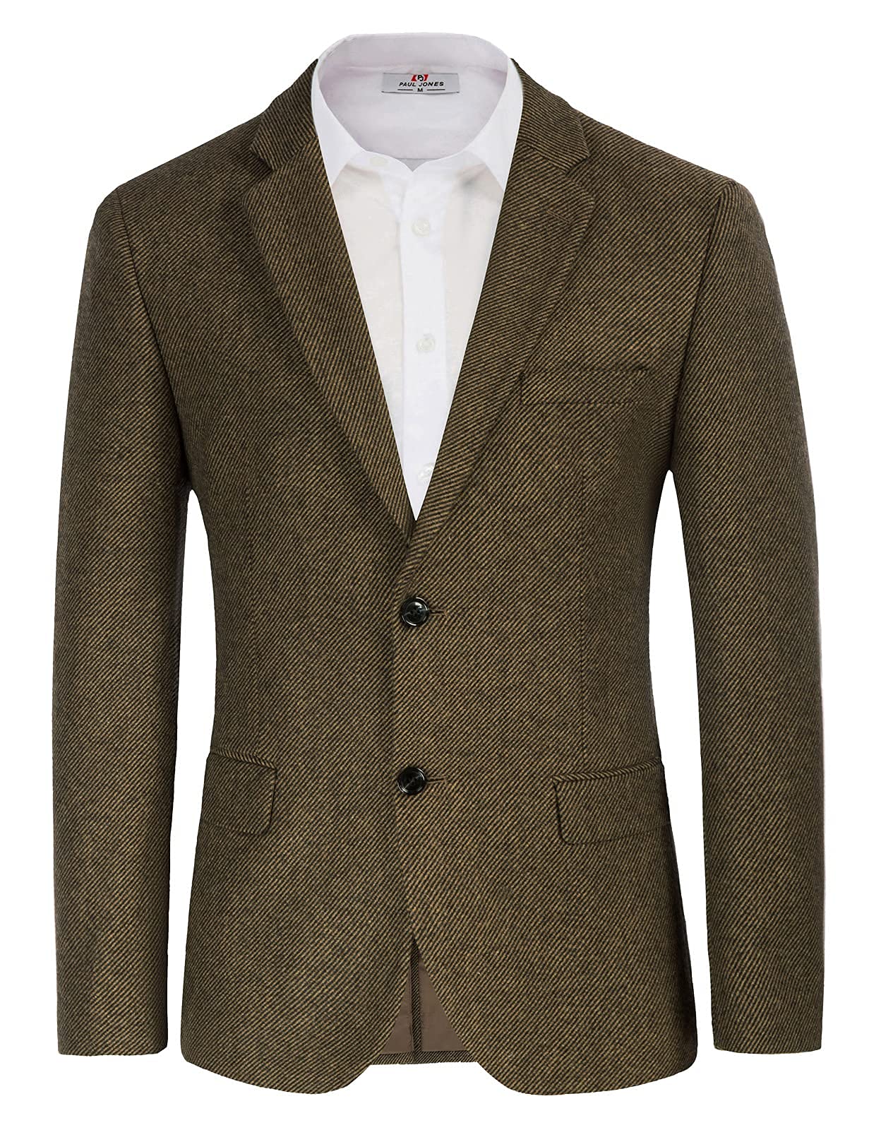 PJ PAUL JONESMens Wool Blend Blazer Jacket Houndstooth Suit Blazer Notch Lapel 2 Button