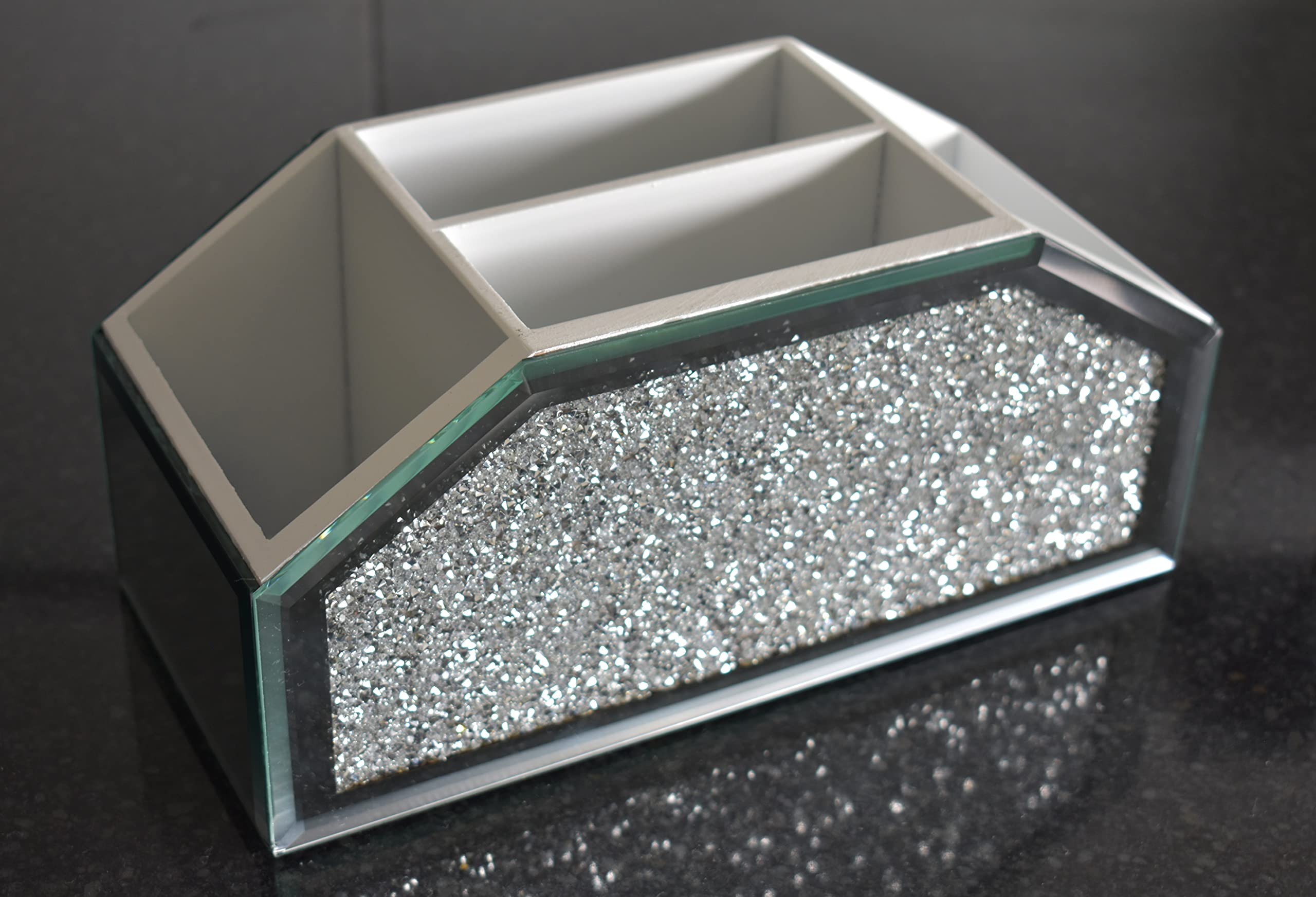 Crystal Glamour Beauty Box Makeup Brush Holder Organiser Crushed Diamond Jewel Mirror Beauty box Makeup Brush Cup Container Storage Case Beauty Box 26x12x12cm