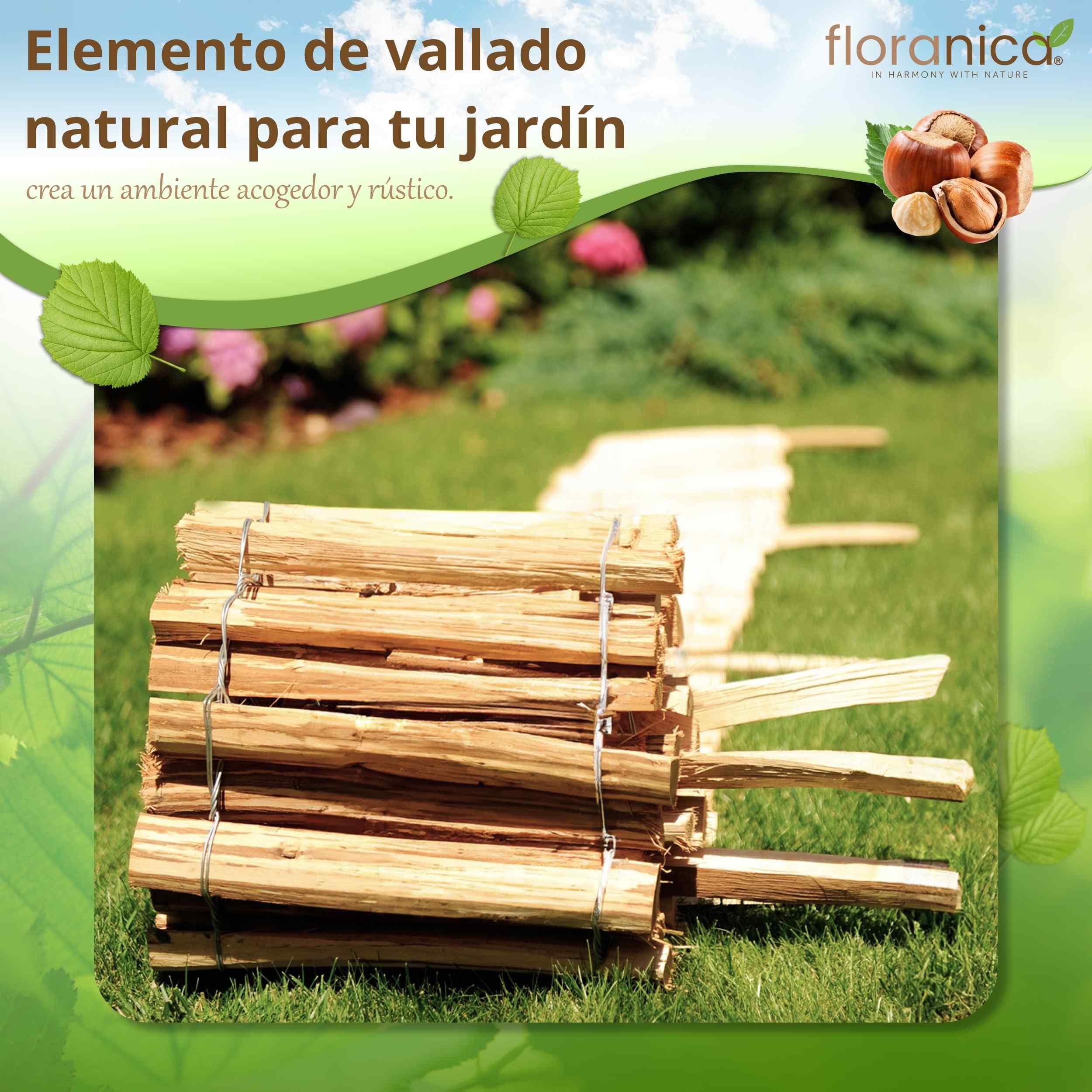 Floranica Valla de estacas de avellana con postes altura 50 cm x 5 m distancia entre lamas 4-6 cercas de jardín de castaño Valla de madera bordes de parterre vallas enrollables