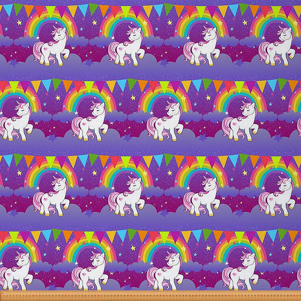 Girls Unicorn Fabric by The Yard, Kawaii Cute Unicorn Print Upholstery Fabric, Cartoon Horse Decorative Fabric,Galaxy Stars Magical Unicorn Animal Fabric DIY Gift, 1 Yard, Purple