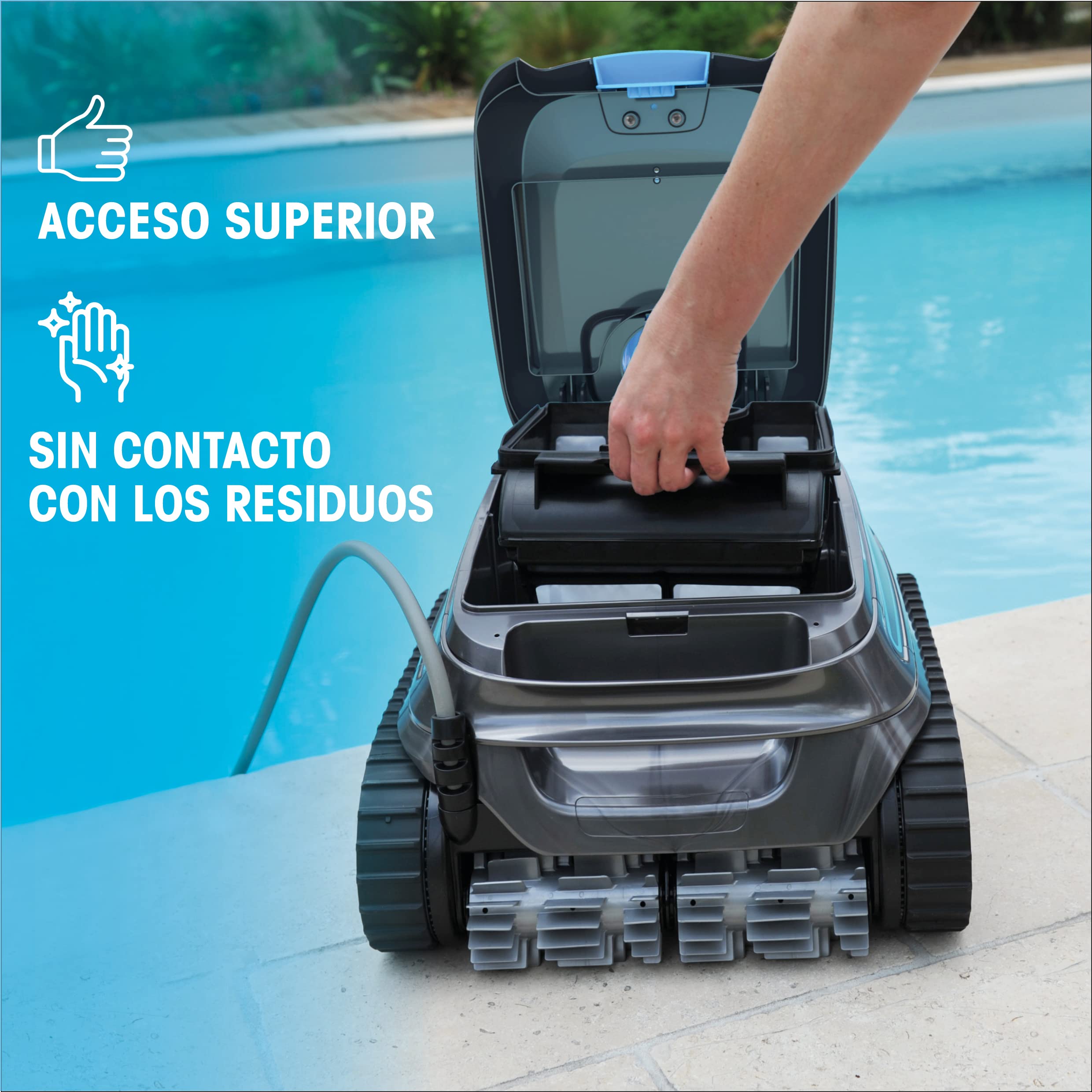 Limpiafondos CNX 10 de Zodiac para Piscinas de hasta 9 x 4 m. Limpia Suelo, Paredes y línea de Agua. Aspiración ciclónica, Agilidad integrada. Incluye Cable de 15 m y filtración Fina