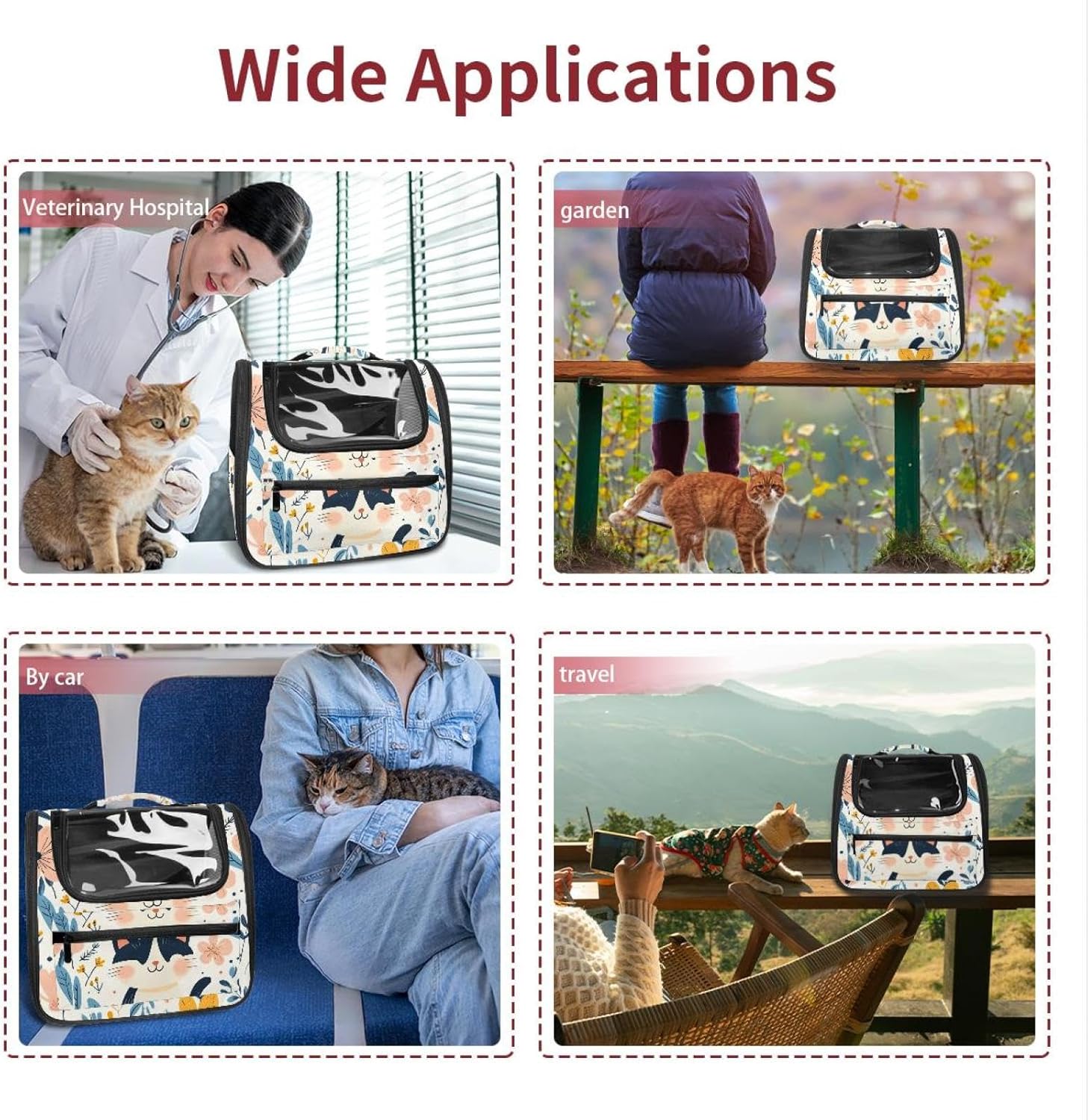 Portable Travel pet Backpack Carrier Hamster Bag Small Dog cat Carrier Breathable Hang Bag, Cute Cat Flower (4)