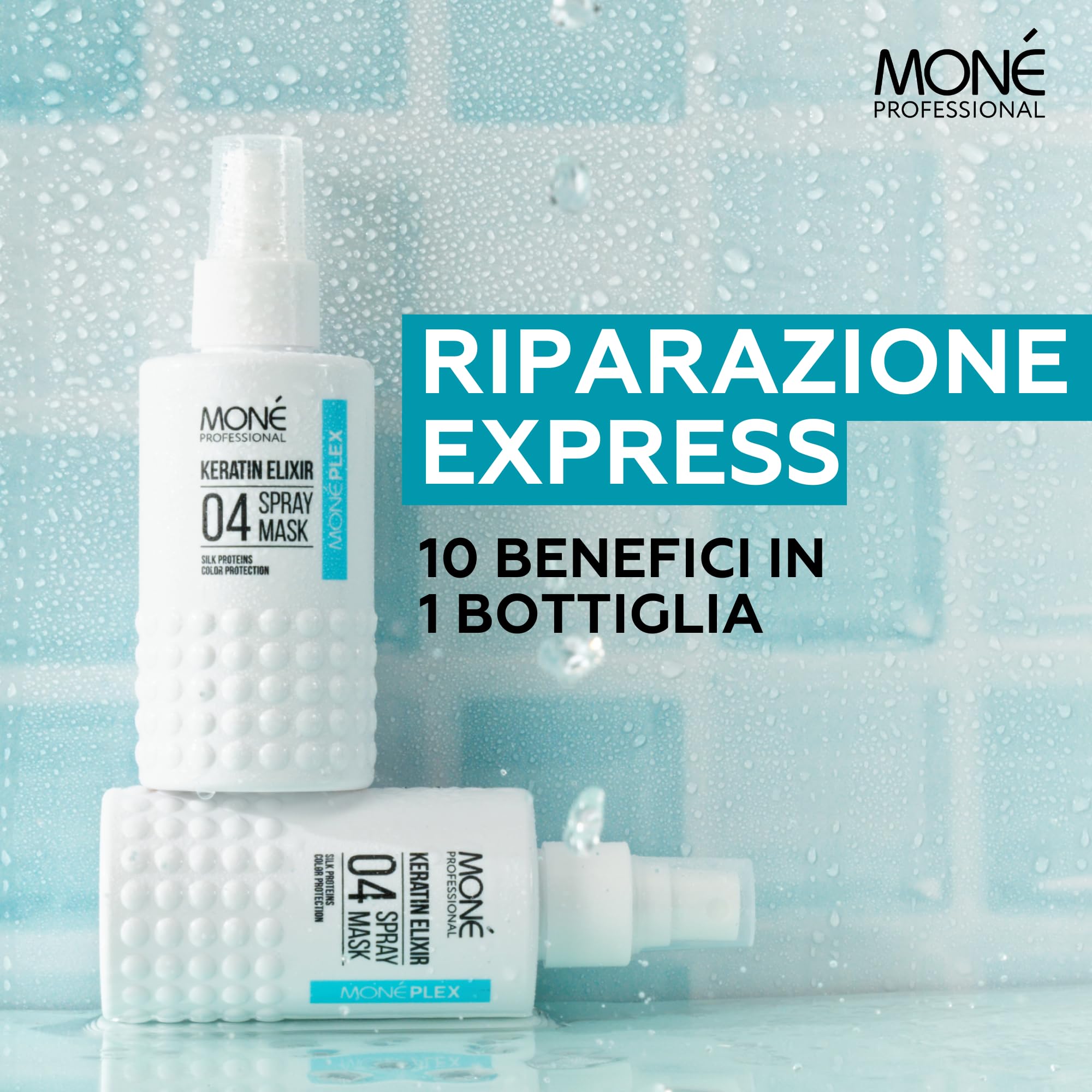 MONÉ Professional Sparkling Shine Shampoo + Dopo Shampoo + Spray per la cura senza risciacquo 10 in 1 con protezione termica fino a 220° (300ml, 300ml, 150ml)
