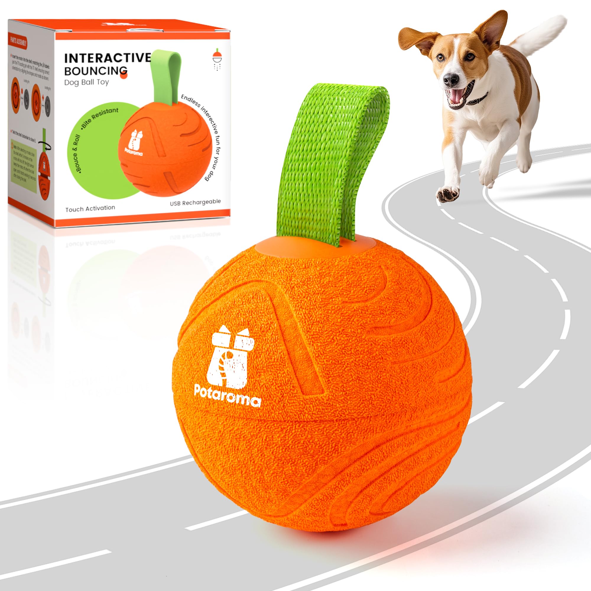 Potaroma Pelota de juguete para perros con cuerda, activada por movimiento interactivo, 3 modos, juguete de pelota de rebote automático, material duradero E-TPU para perros medianos/grandes