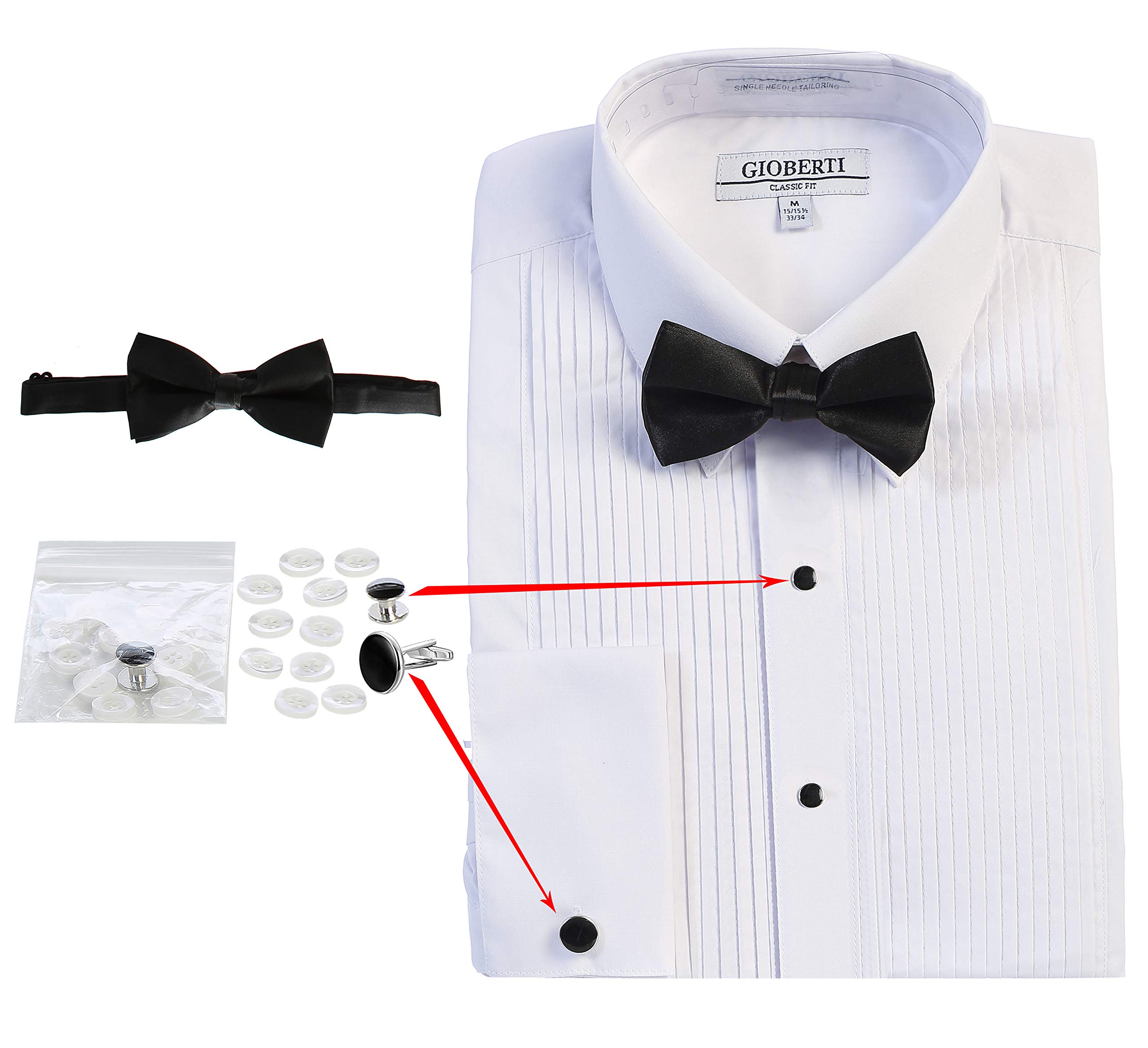 GiobertiMen's Kent Lay Down Collar Long Sleeve Tuxedo Dress Shirt with Bow Tie