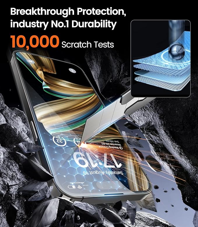 EZ-GLAZ-4 Pack for iPhone 14 Pro Max Screen Protector[6.7"] 9H+ Hardness 12FT Military Grade Shatterproof Long Durable Tempered Glass Film with Flawless Fit Box, HD Clear, Scratch Resistant