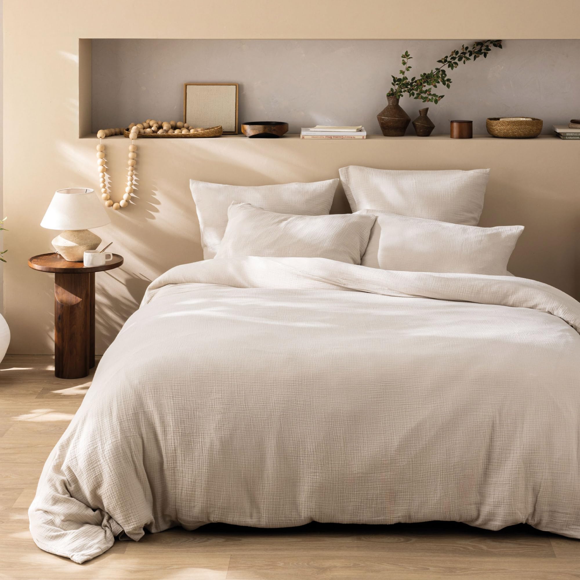 MATT & ROSE Parure de lit Unie Double Gaze de Coton | 100% Coton de qualité supérieure | Oeko-TEX | Housse de Couette 260x240cm + 2 Taies d'oreiller 50x70cm | Naturel