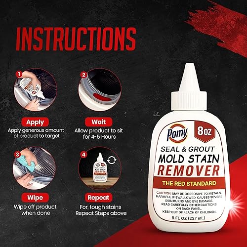Miniatura 3 de Pomy Gel removedor de manchas de moho, paquete de 2 unidades de 8 onzas (16 onzas en total), gel grueso que no se corre para masilla de ducha,