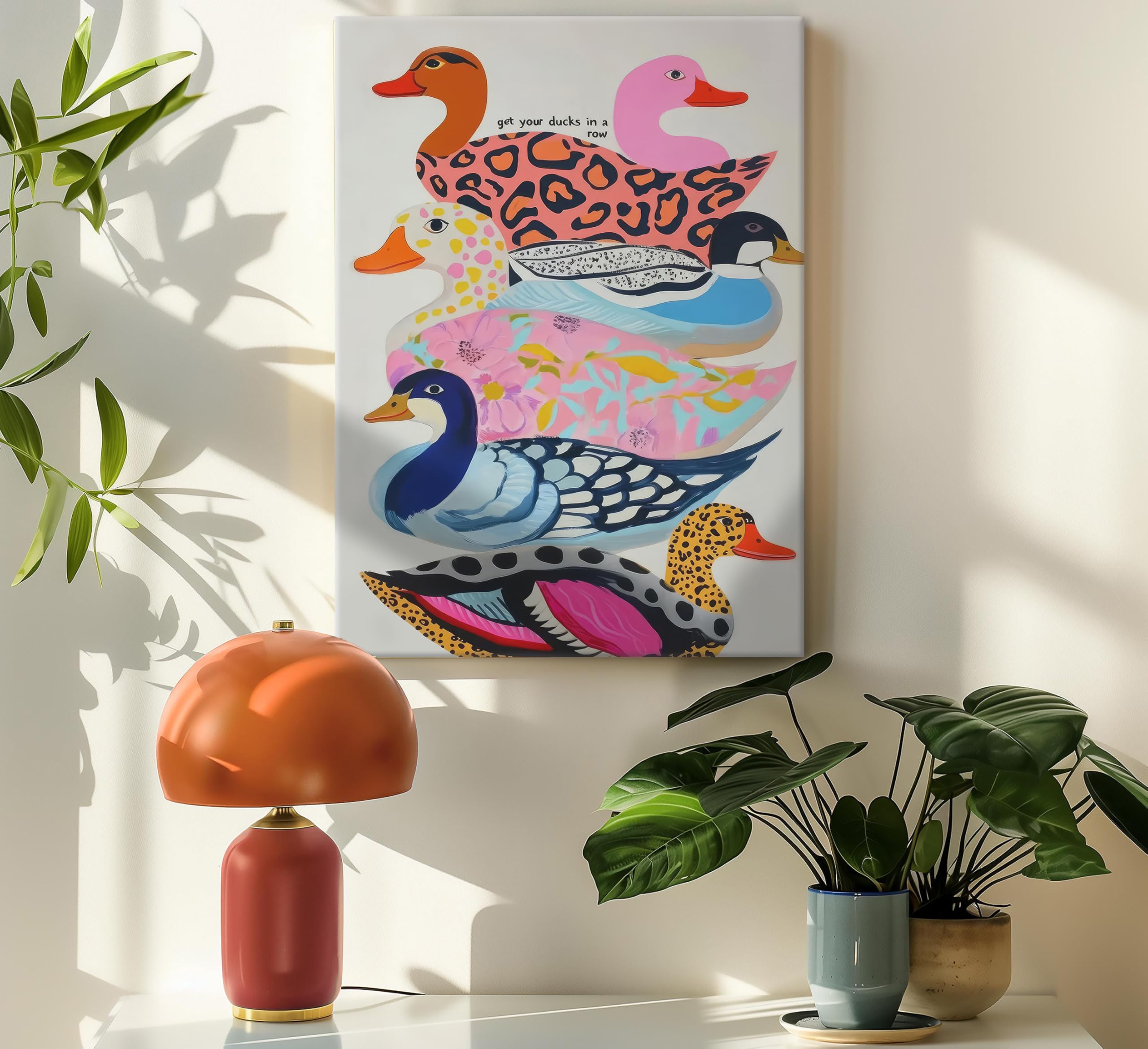 Pink Ducks Bathroom Wall Art Cute Girls Bathroom Wall Decor Funny Duck Towel Sunglass Canvas Poster Prints For Preppy Girl Room Home Decortion 16x24in Unframed