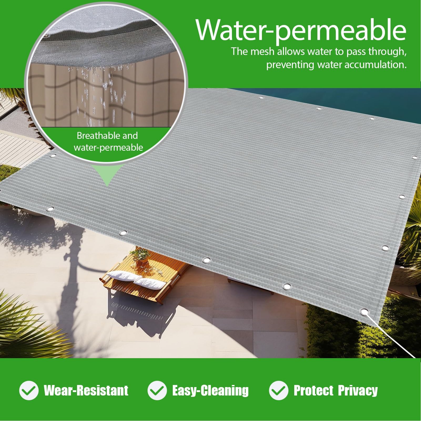 Żagiel Przeciwsłoneczny HDPE Prostokątny 205 x 565 cm Oddychający HDPE Oddychający Oczka Ze Stali Nierdzewnej Dla Patio, Dziedzińca I Basenu, Szary
