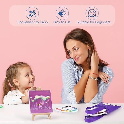 Miniatura 6 de Aodaer El juego de 48 piezas de pintura de acuarela incluye 12 colores de pinturas de acuarela de 4 x 4 pulgadas, caballetes de lona de madera,