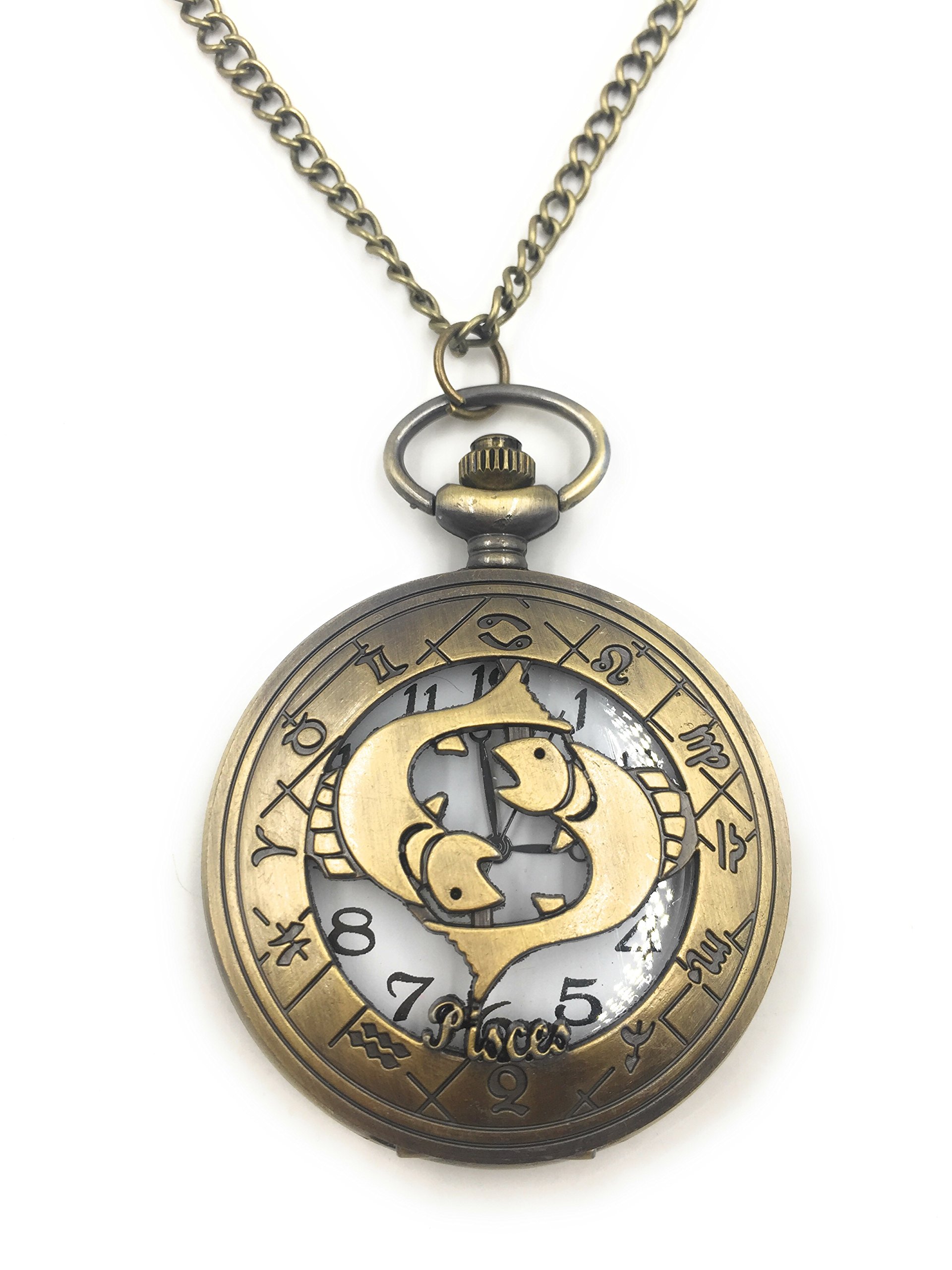 Antique Classic Pisces Vintage Quartz Pocket Watch Case Zodiac 4.5 cms Diameter February 19 to March 20-image-25