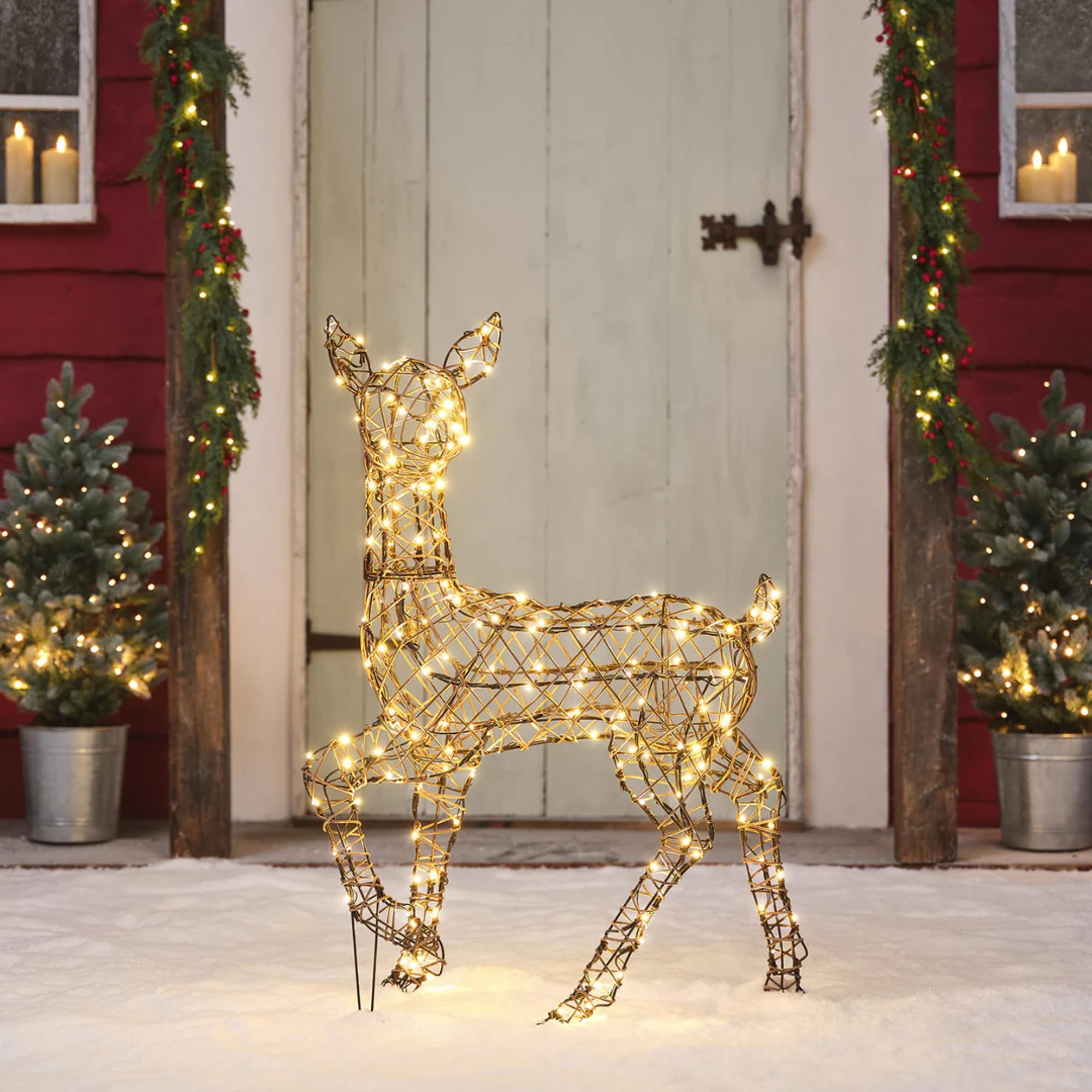 Light4fun Studley-Rattan-Hirsch aus Kunstrattan mit 190 LEDs | mit 3 Beleuchtungsmodi | solarbetrieben & Timer | Rentier Hirsch | Weihnachtsdeko | wetterfest für Garten außen | Höhe 88 cm