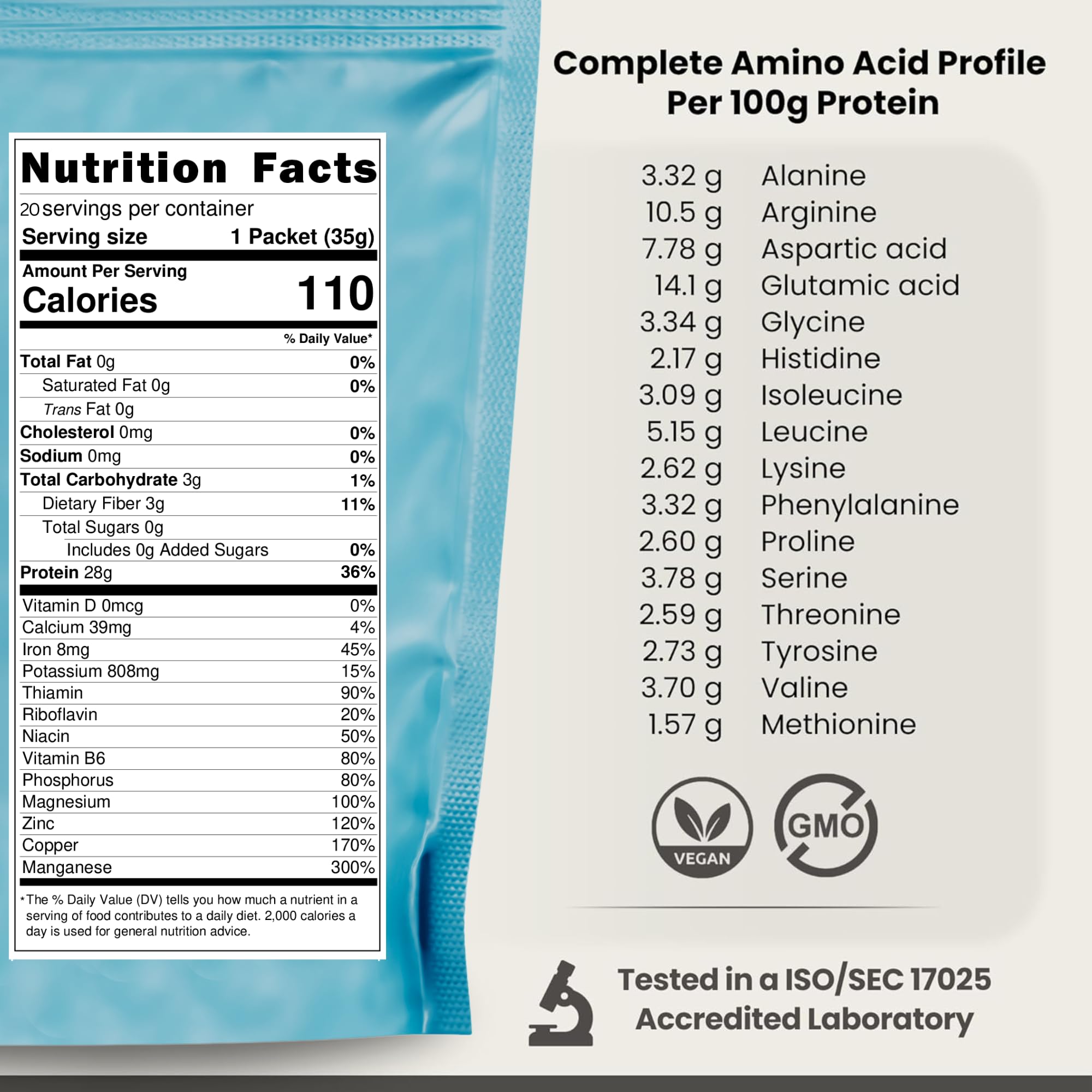 Organic Hemp Protein Powder, Plant Based and Vegan Protein Shake, Lactose and Dairy Free, Gluten Free, Clean and Natural- Unflavored (20 Servings)