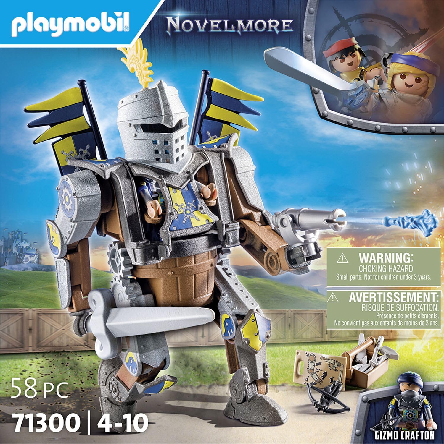 PLAYMOBIL Novelmore 71300 Novelmore - Combate Robot, el Caballero Gizmo Crafton y su Fuerte Robot de Batalla, Armado con Espada y cañón para el Torneo, Juguetes para niños a Partir de 4 años