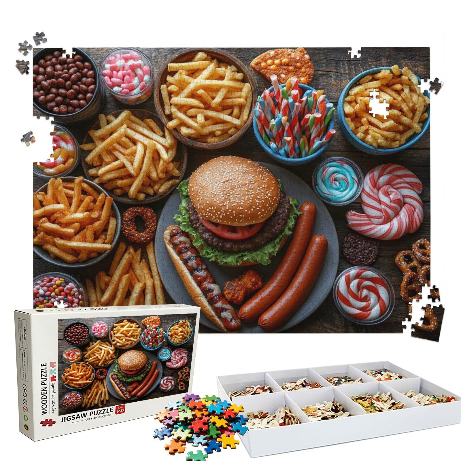 Puzzle 1500 elementów deserów jedzenie - duże drewniane puzzle - 1500 elementów dla dorosłych - gra inteligencyjna - z wykwintnym pudełkiem do pakowania - precyzyjne cięcie - jakość kolorowe puzzle