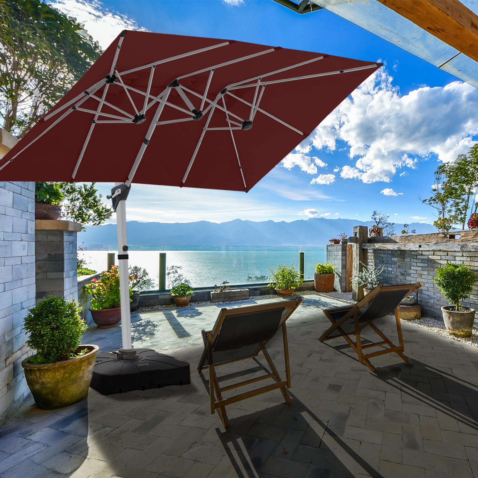 RANSENERS 110L Support de Parasol Déportés, avec 4 Roues, Pied Parasol Convient aux Toitures de Moins de 14 m², Remplie d'eau et Sable, Poids Approx. 110–170 kg