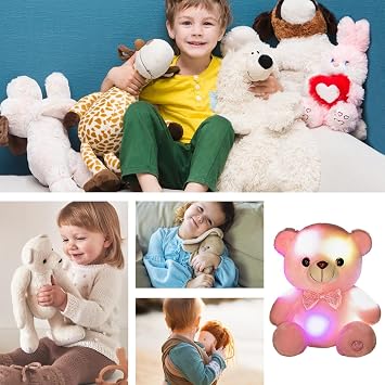 Light Up Plush - Glowing Bear, Rainbow Stuffed Animal for Kids, Soft Cuddly Doll with LED Lights, Comfort Companion with Plush Design for Girls Adults Home Living Room Bedroom Sofa
