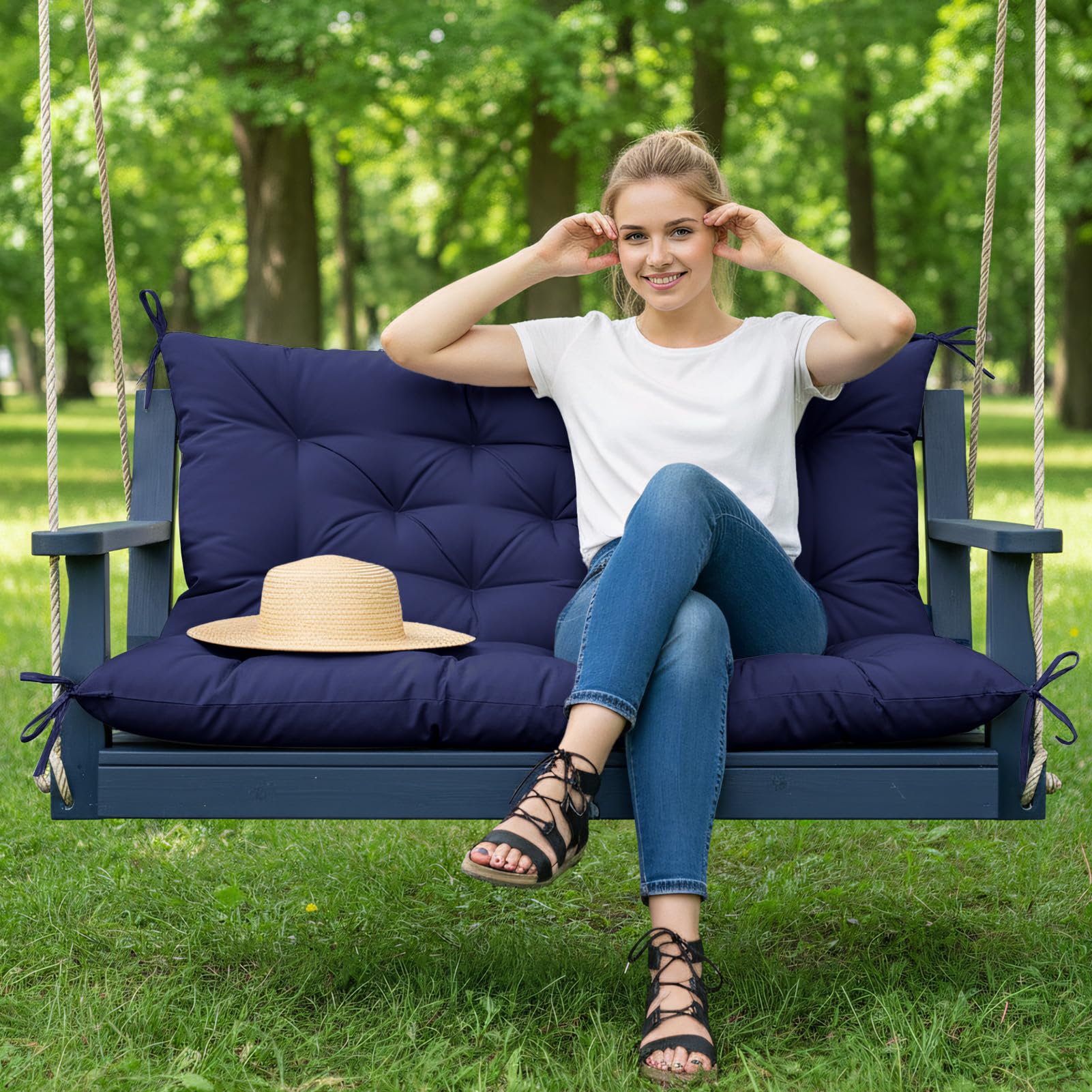 Waterproof Swing Seat Cushions: 2/3/4 Seater Thick Patio Bench with Anti Slip Stripor Garden Furniture Pad for Stylish Garden Decoration (Dark Grey, 150x100cm) — view 9