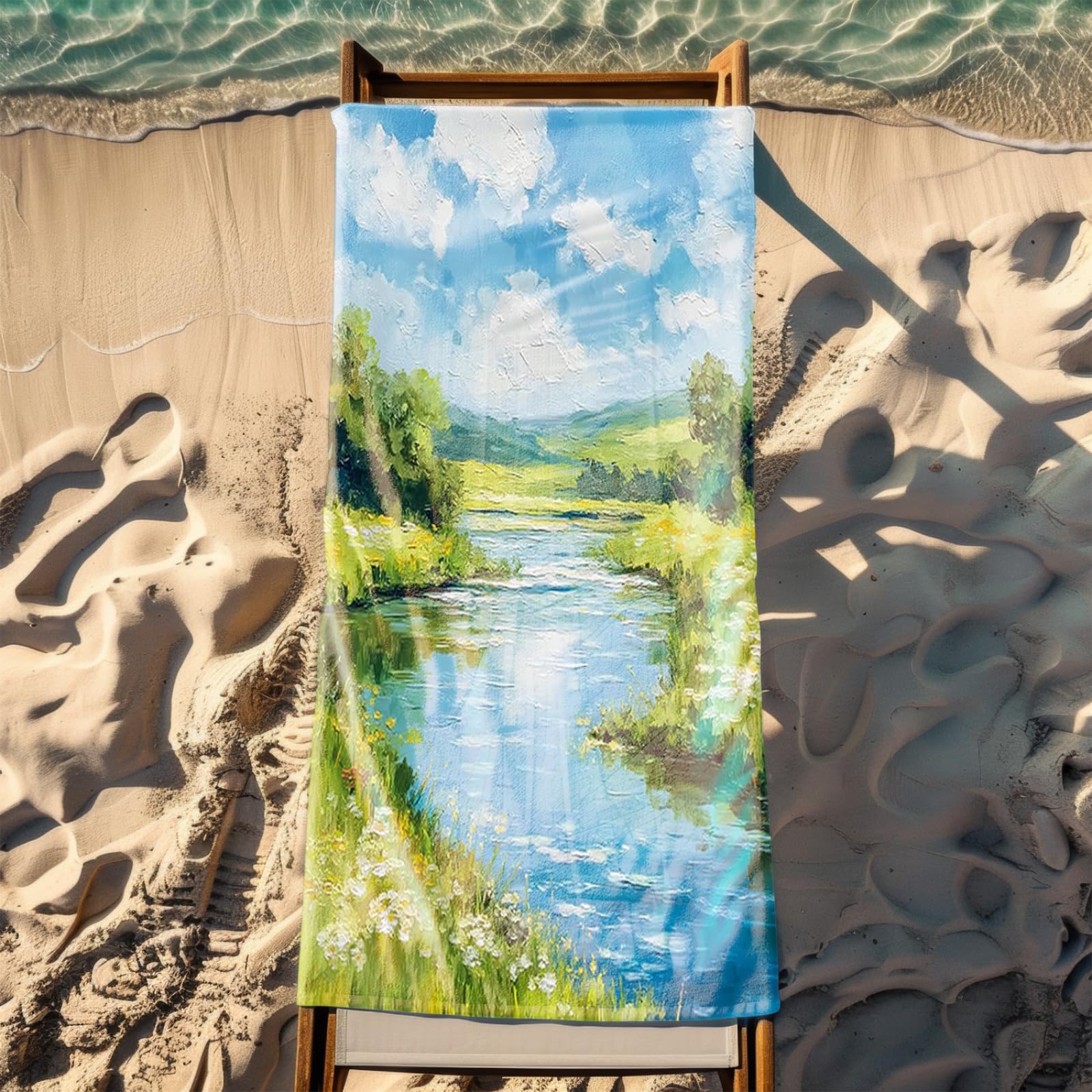 Tapis de Plage XXL Anti Sable Creek Bleu Serviette Piscine Adulte,Natte De Plage Pliable, Voyage Accessoires De Plage Camping,Serviette de Bain Personnalisée