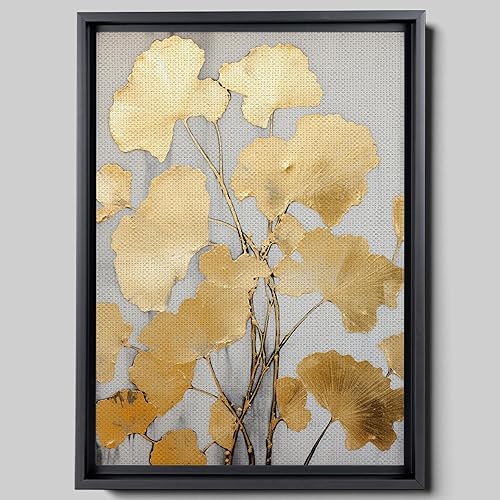 Original Ginkgo biloba Print On Canvas, Modern Textured Gold Wall Art, Abstract Gold Leaves Print, Living room Wall Decor, Modern Canvas, Print