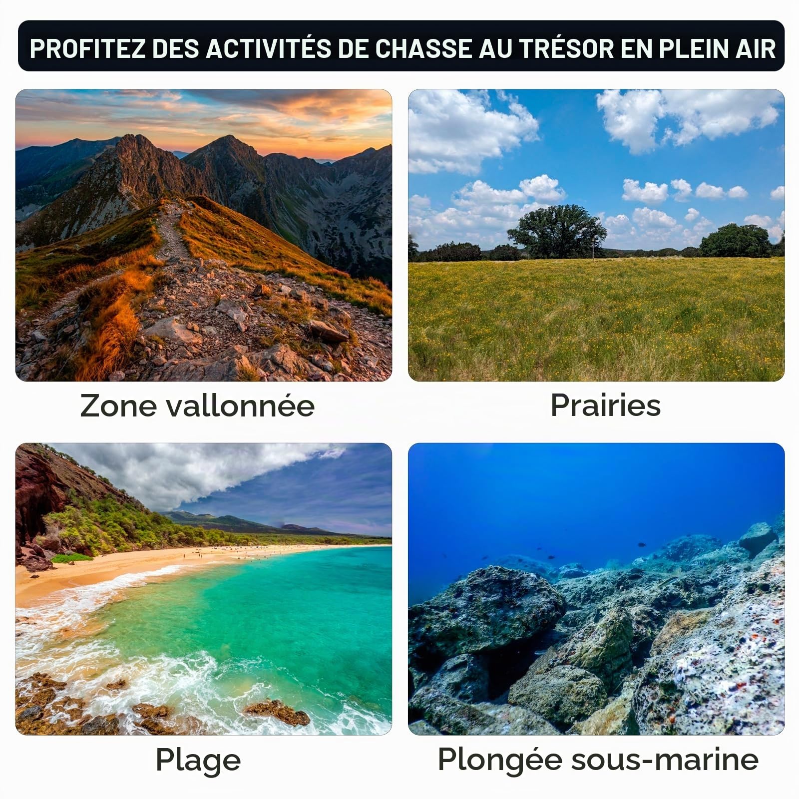 Détecteur de Métaux, Detecteur Metaux Portable avec Lumière LED, Alarme Sonore et Vibratoire, étanche IP68, Détection d'Or et d'Argent dans l'Eau, sur la Plage, en Forêt et dans Votre Jardin