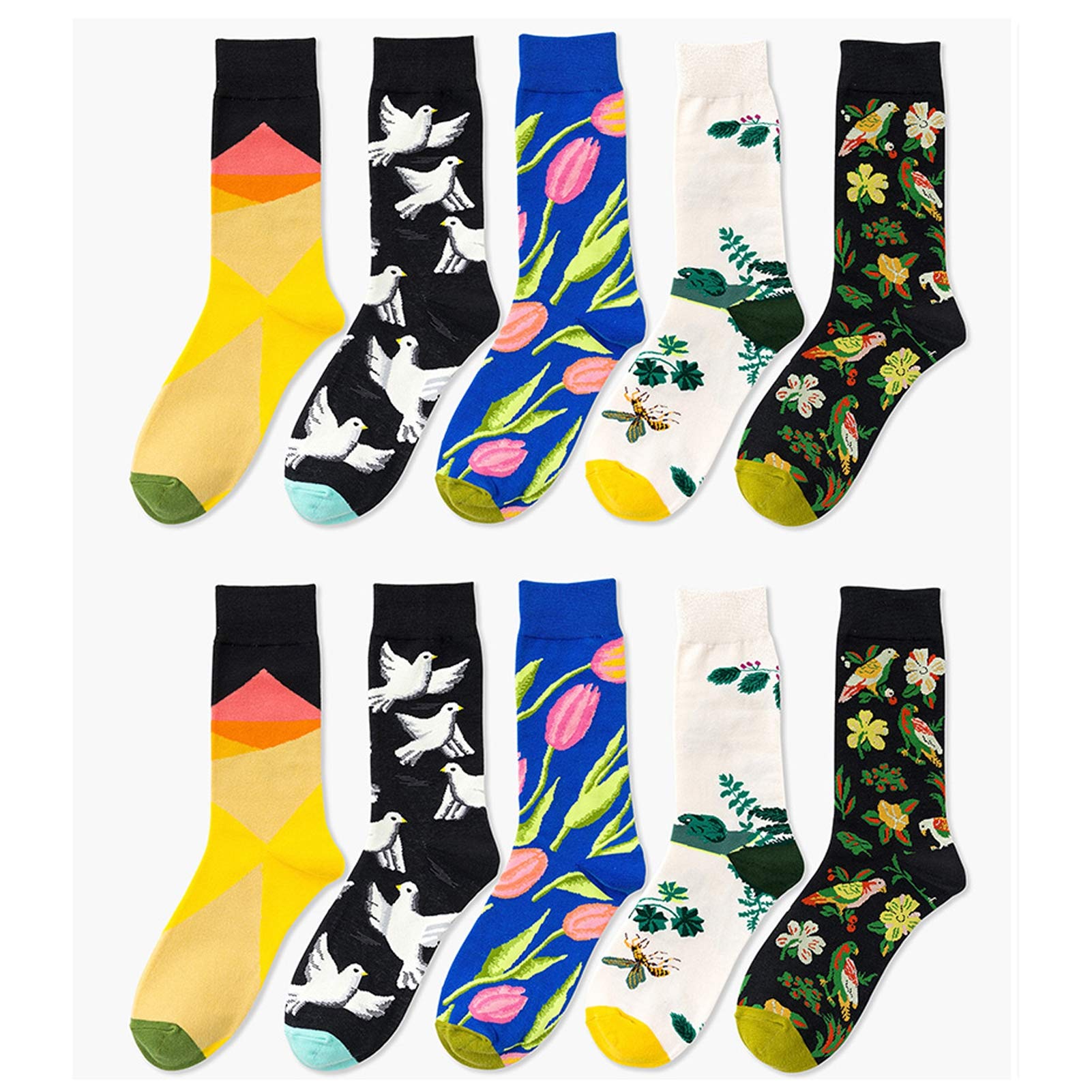 Zehensocken für Frauen, 5/10 Paar, Bunte lustige Socken für Männer, Bunte Socken für Männer, Paare, Lange Baumwollsocken mit lustigen Mustern, kuscheliges, Größe