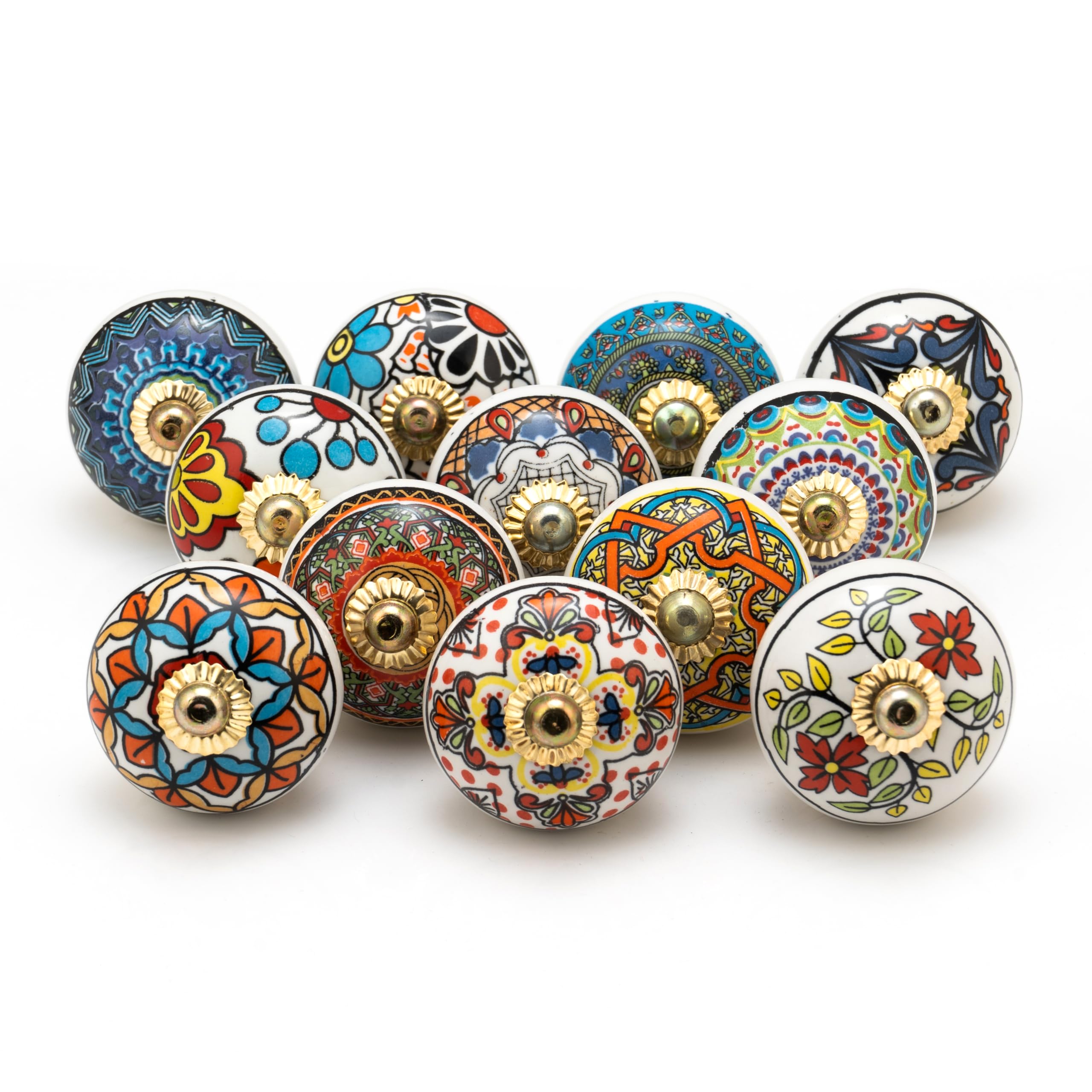 FOLK CRAFT Dresser Knobs and Pulls - Vintage Assorted Multicolor Blue Pottery Ceramic Kitchen Cabinet Drawer Handle Interior Door Decor Hardware -