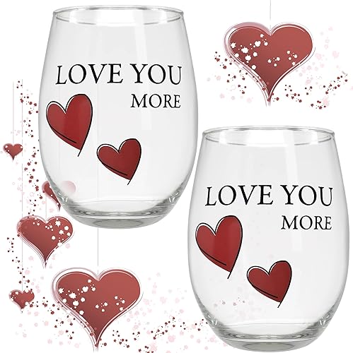 Miniatura 2 de BANBERRY DESIGNS Lover's - Juego de copas de vino  Love You More  Juego de 2 copas de vino sin tallo con corazones decorativos  Mr. & Mrs.  His and